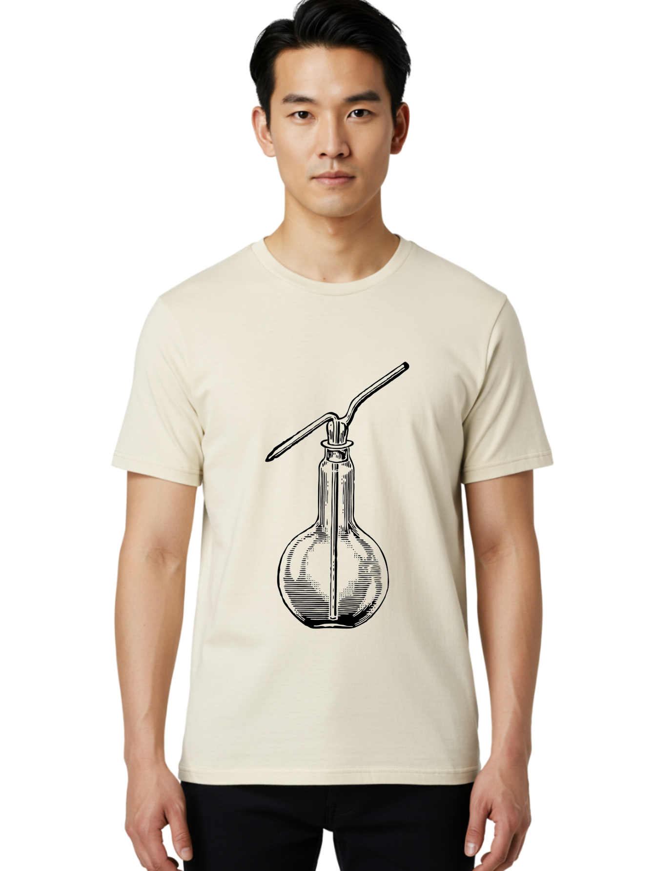 Woulfe-Bottle Men'S Graphic Tee, 100% Cotton, Comfortable Casual Summer Wear, Machine Washable, Laboratory Equipment, Glassware, Science Tools, Chemistry Lab, Wash Bottle, Chemical Apparatus, Scientific Instruments, Experimental Gear Aad665