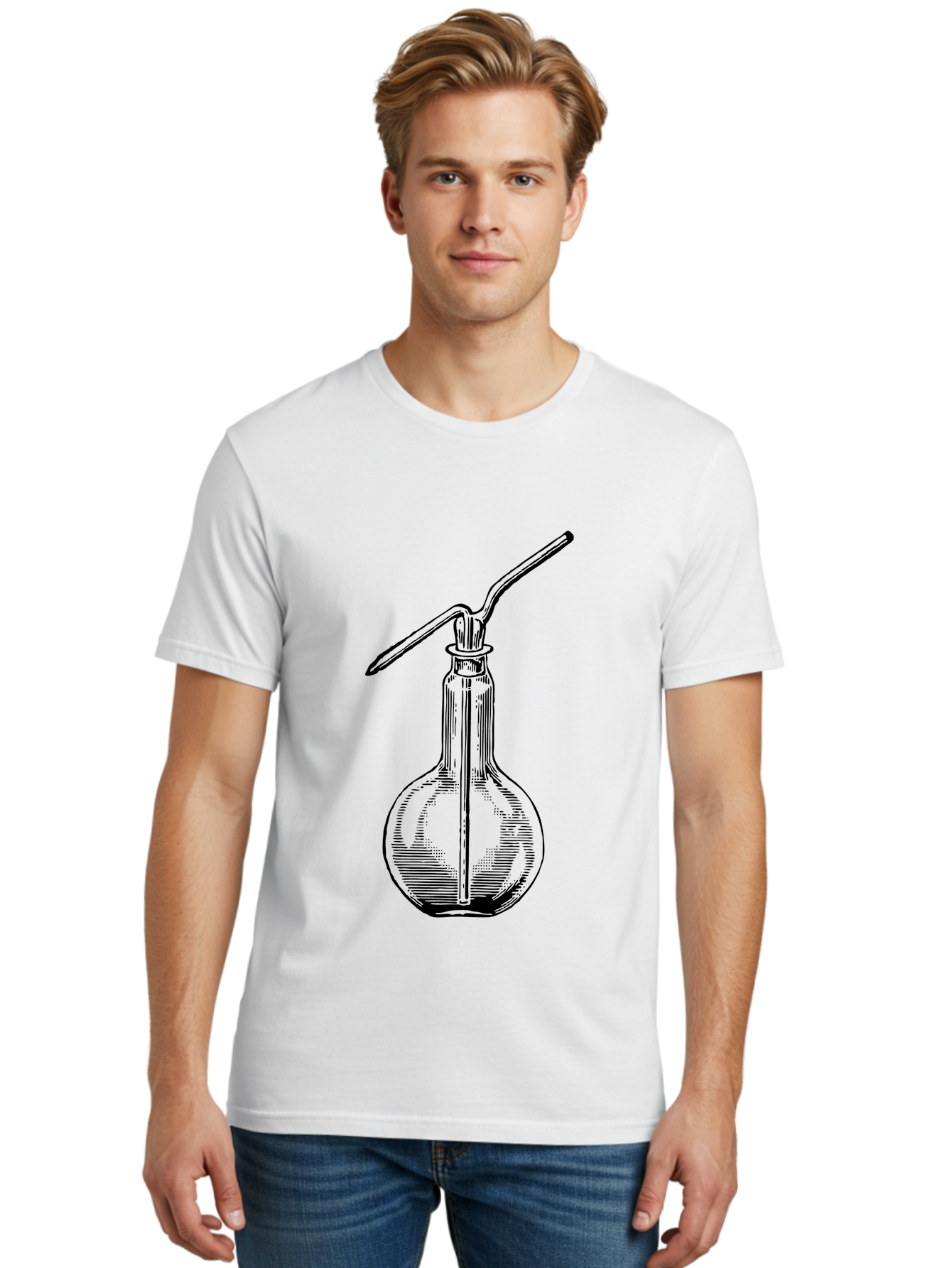 Woulfe-Bottle Men'S Graphic Tee, 100% Cotton, Comfortable Casual Summer Wear, Machine Washable, Laboratory Equipment, Glassware, Science Tools, Chemistry Lab, Wash Bottle, Chemical Apparatus, Scientific Instruments, Experimental Gear Aad665 18