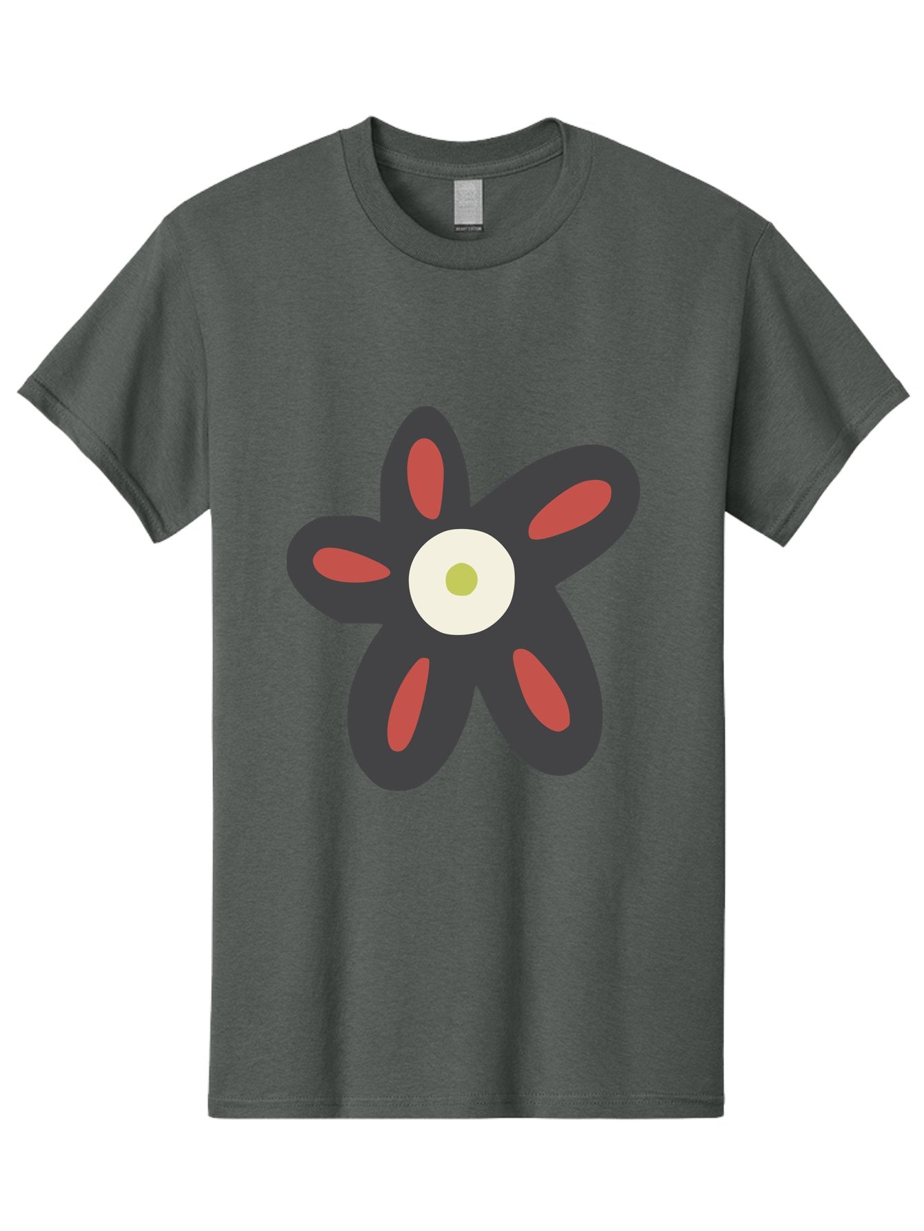 Men'S Graphic Tee, 100% Cotton, Comfortable Casual Summer Wear, Machine Washable, Stylized Flower, Floral Design, Modern Art, Abstract Flower, Minimalist Graphic, Six Petals, Bold Colors, Simple Shapes Aad666