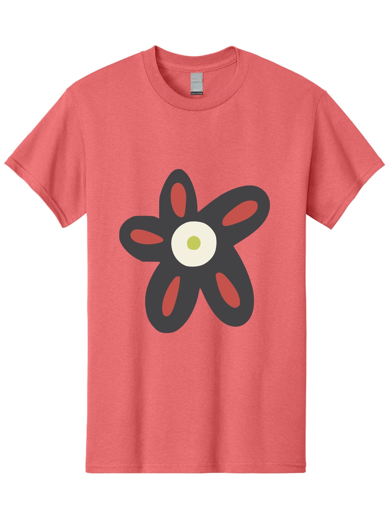Men'S Graphic Tee, 100% Cotton, Comfortable Casual Summer Wear, Machine Washable, Stylized Flower, Floral Design, Modern Art, Abstract Flower, Minimalist Graphic, Six Petals, Bold Colors, Simple Shapes Aad666 11
