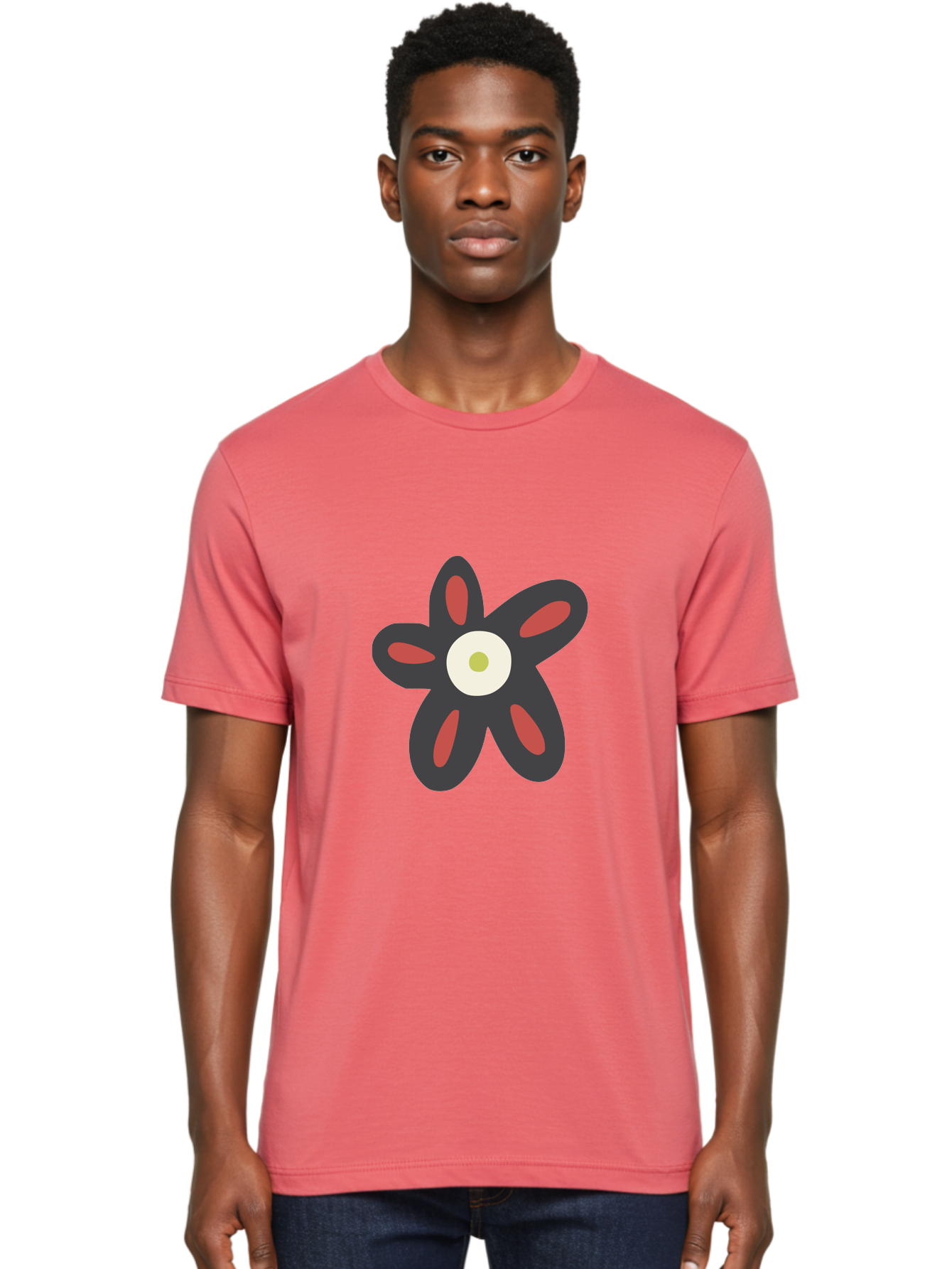 Men'S Graphic Tee, 100% Cotton, Comfortable Casual Summer Wear, Machine Washable, Stylized Flower, Floral Design, Modern Art, Abstract Flower, Minimalist Graphic, Six Petals, Bold Colors, Simple Shapes Aad666 8