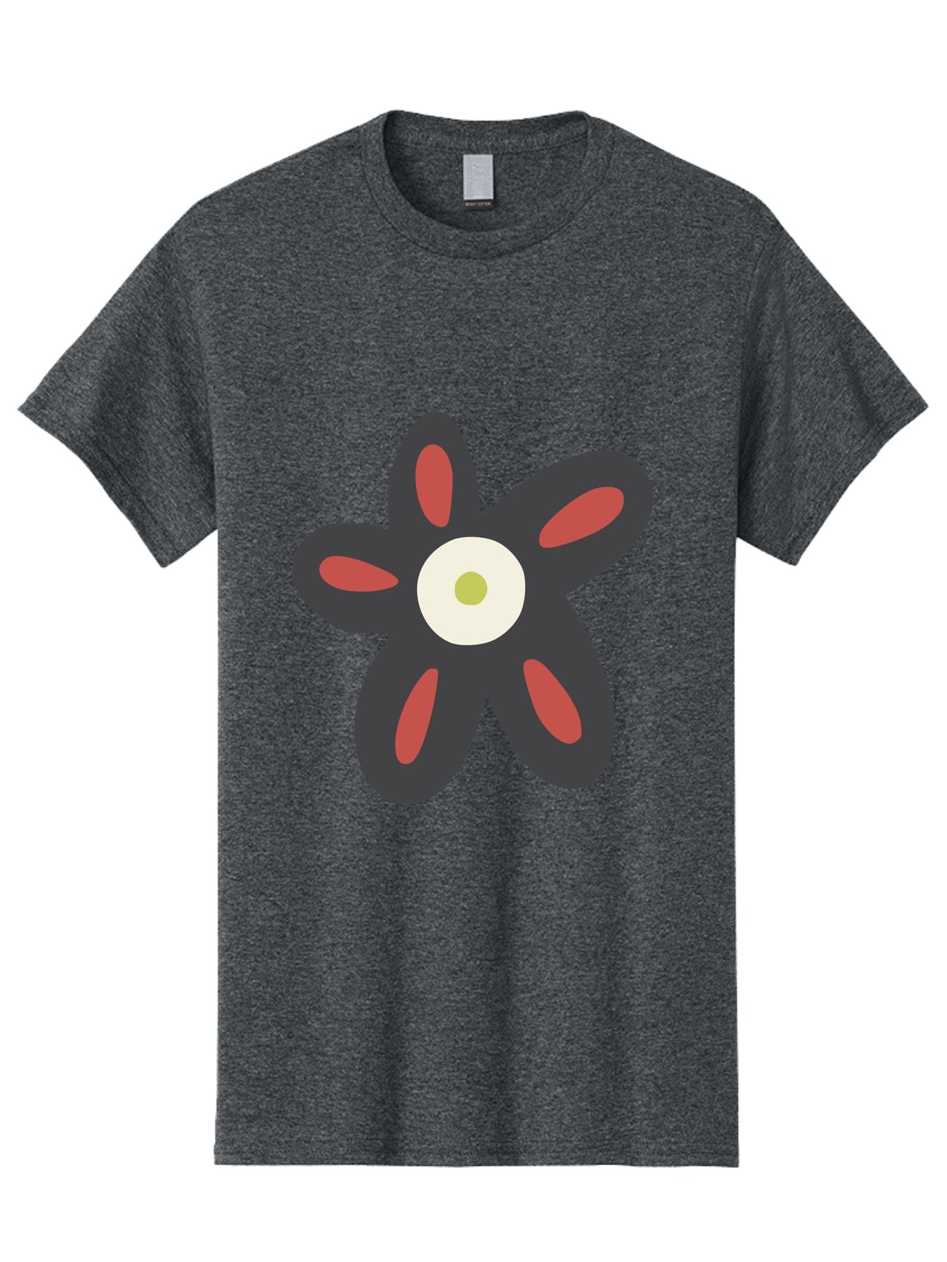 Men'S Graphic Tee, 100% Cotton, Comfortable Casual Summer Wear, Machine Washable, Stylized Flower, Floral Design, Modern Art, Abstract Flower, Minimalist Graphic, Six Petals, Bold Colors, Simple Shapes Aad666