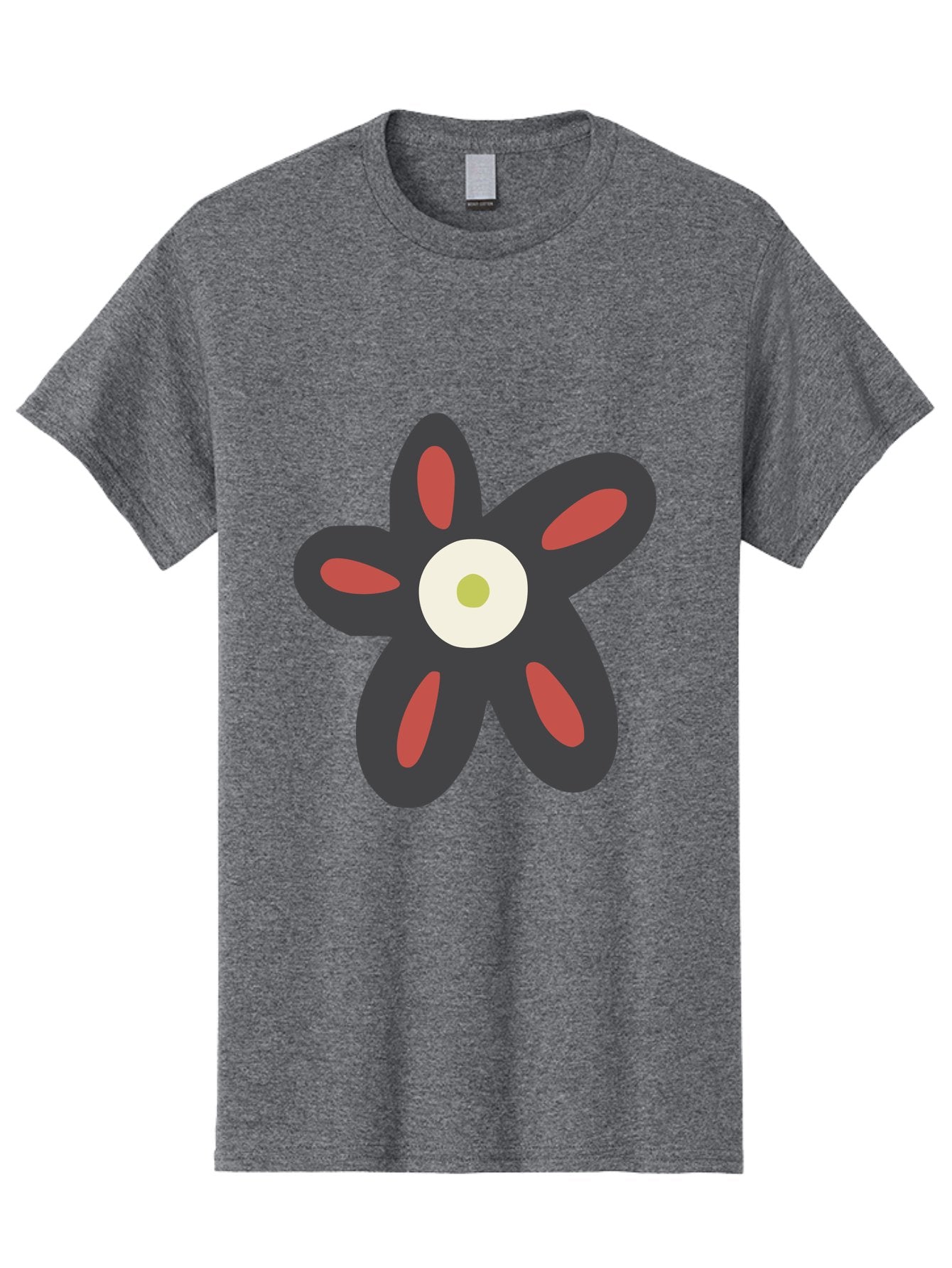 Men'S Graphic Tee, 100% Cotton, Comfortable Casual Summer Wear, Machine Washable, Stylized Flower, Floral Design, Modern Art, Abstract Flower, Minimalist Graphic, Six Petals, Bold Colors, Simple Shapes Aad666 7
