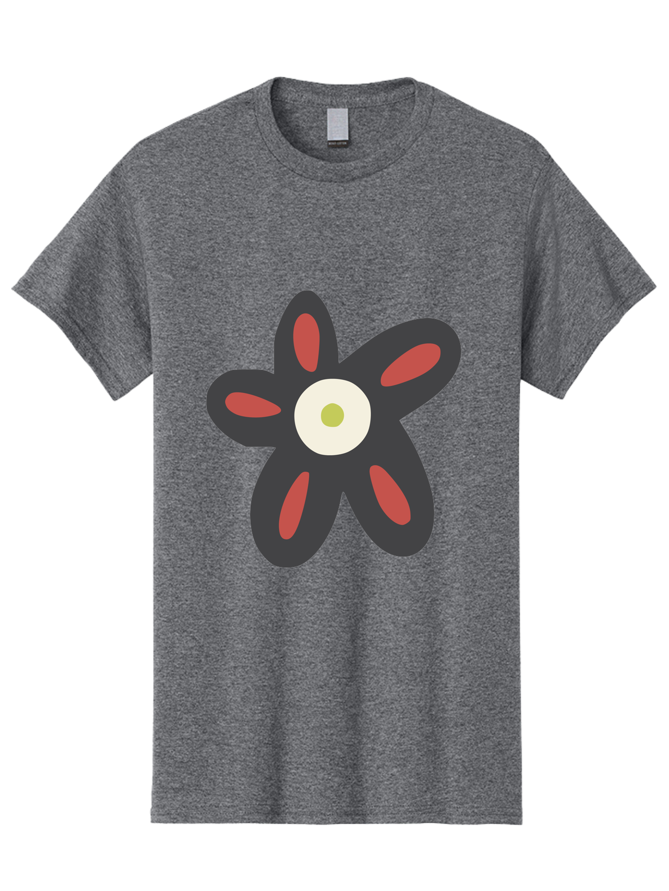 Men'S Graphic Tee, 100% Cotton, Comfortable Casual Summer Wear, Machine Washable, Stylized Flower, Floral Design, Modern Art, Abstract Flower, Minimalist Graphic, Six Petals, Bold Colors, Simple Shapes Aad666 25
