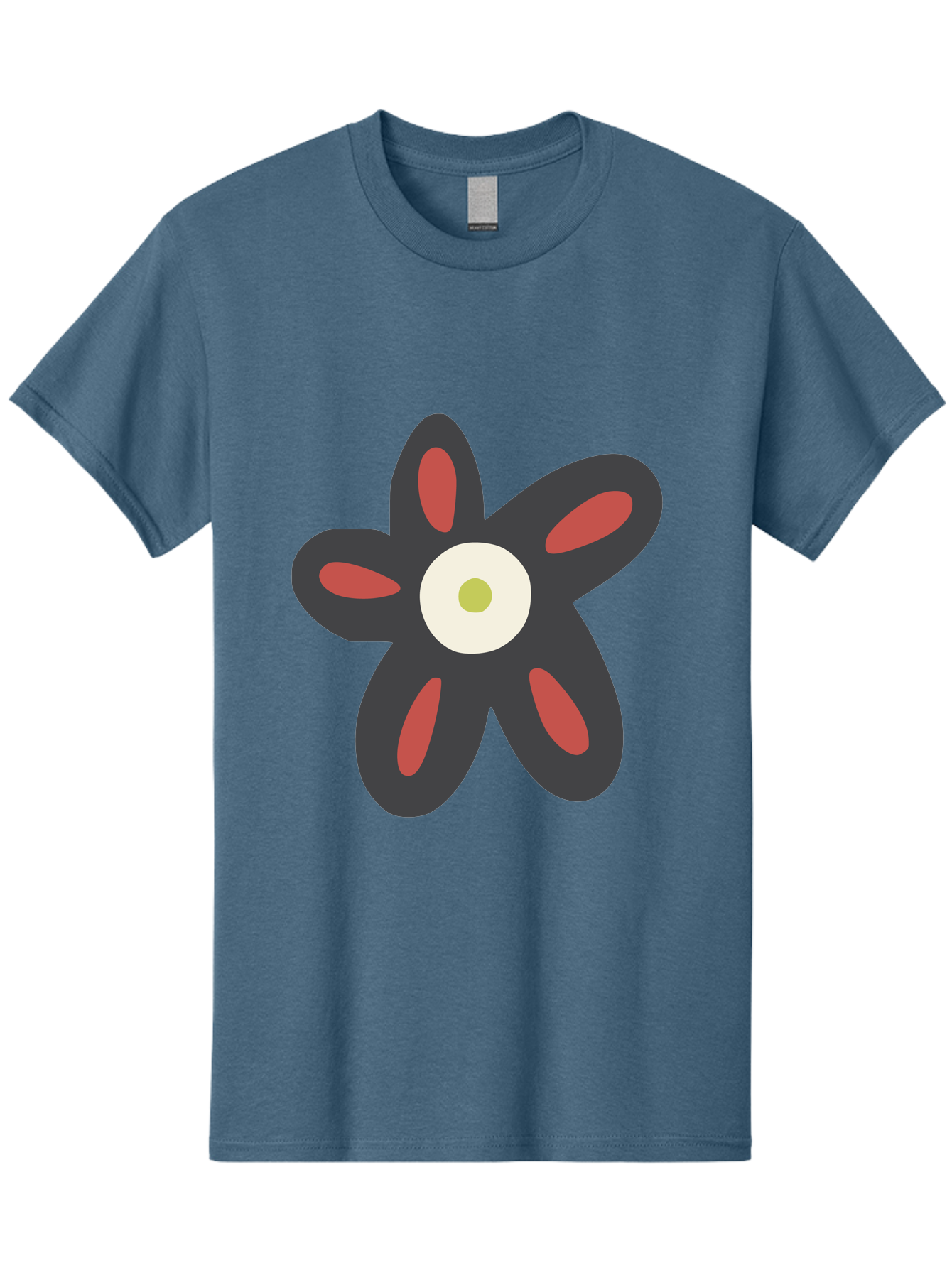 Men'S Graphic Tee, 100% Cotton, Comfortable Casual Summer Wear, Machine Washable, Stylized Flower, Floral Design, Modern Art, Abstract Flower, Minimalist Graphic, Six Petals, Bold Colors, Simple Shapes Aad666 27