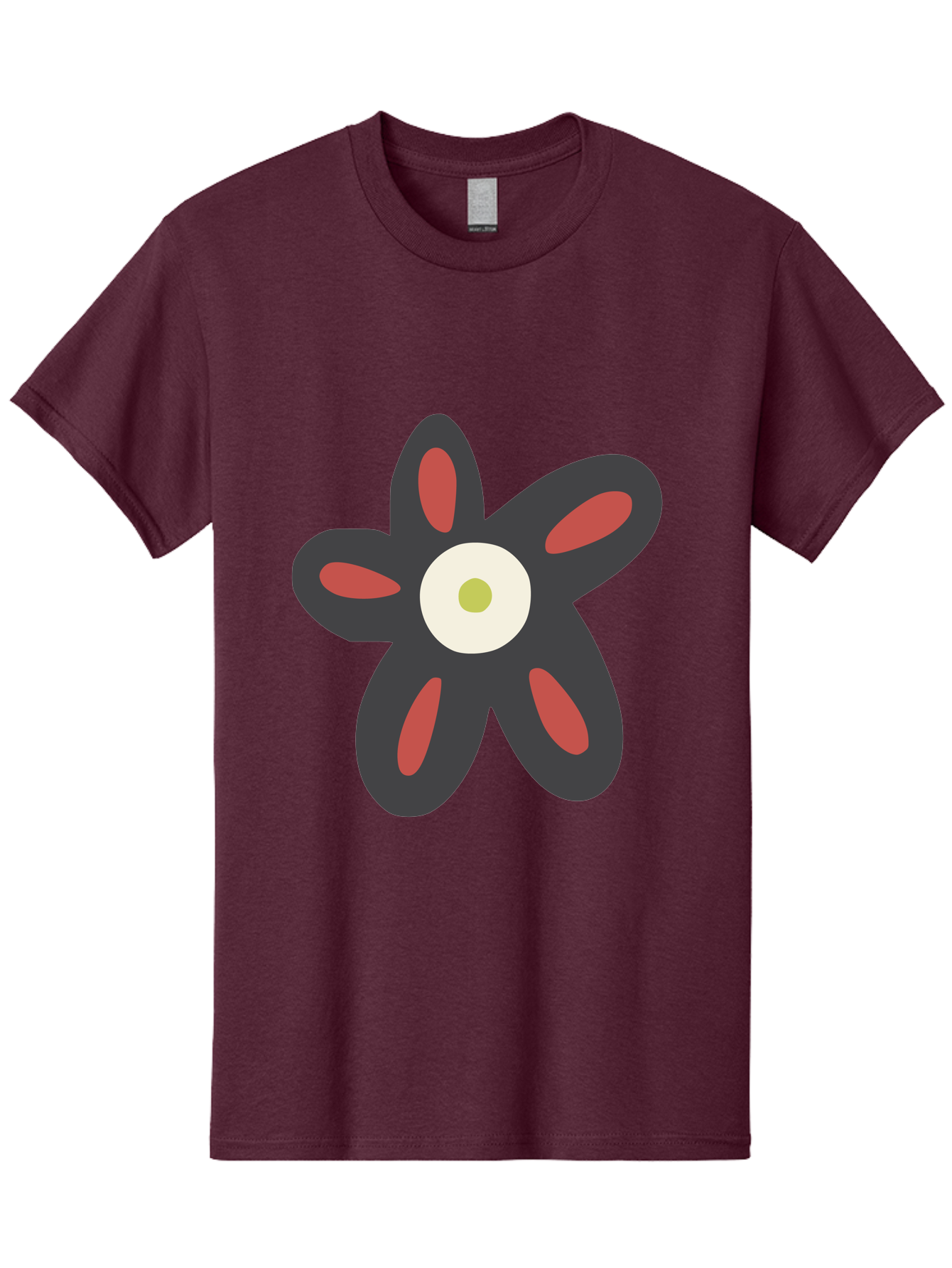 Men'S Graphic Tee, 100% Cotton, Comfortable Casual Summer Wear, Machine Washable, Stylized Flower, Floral Design, Modern Art, Abstract Flower, Minimalist Graphic, Six Petals, Bold Colors, Simple Shapes Aad666 23