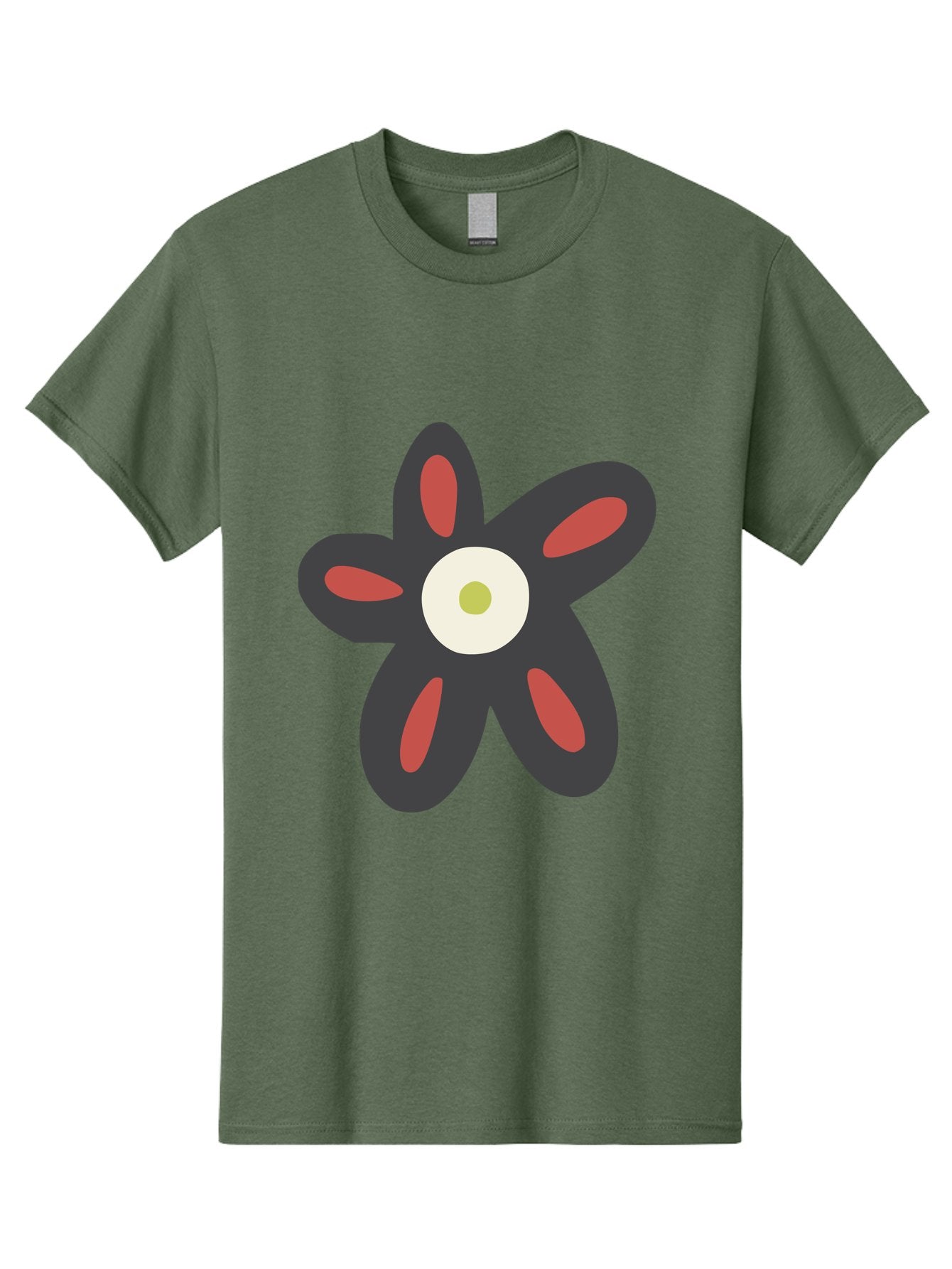 Men'S Graphic Tee, 100% Cotton, Comfortable Casual Summer Wear, Machine Washable, Stylized Flower, Floral Design, Modern Art, Abstract Flower, Minimalist Graphic, Six Petals, Bold Colors, Simple Shapes Aad666 5