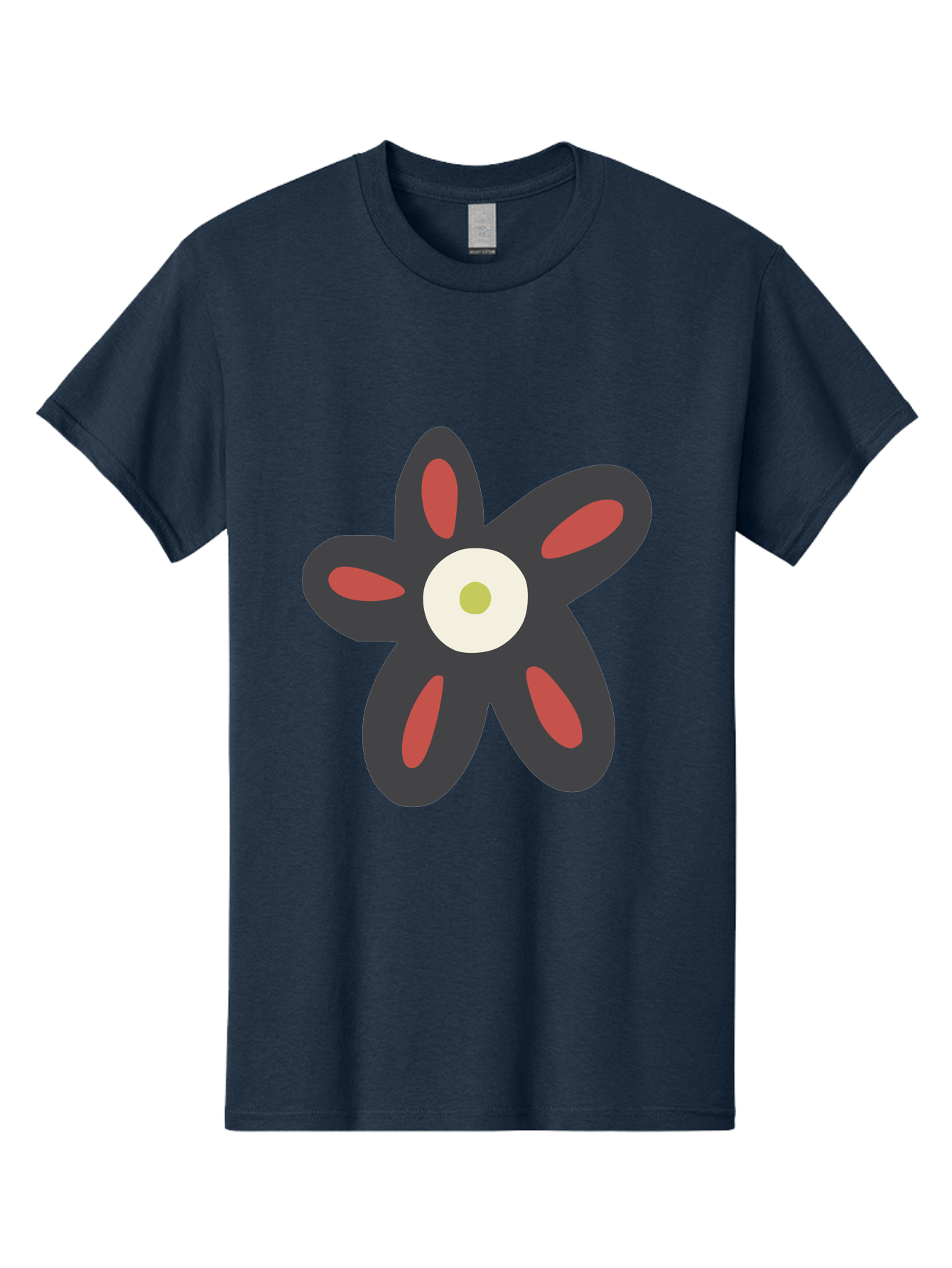 Men'S Graphic Tee, 100% Cotton, Comfortable Casual Summer Wear, Machine Washable, Stylized Flower, Floral Design, Modern Art, Abstract Flower, Minimalist Graphic, Six Petals, Bold Colors, Simple Shapes Aad666 3