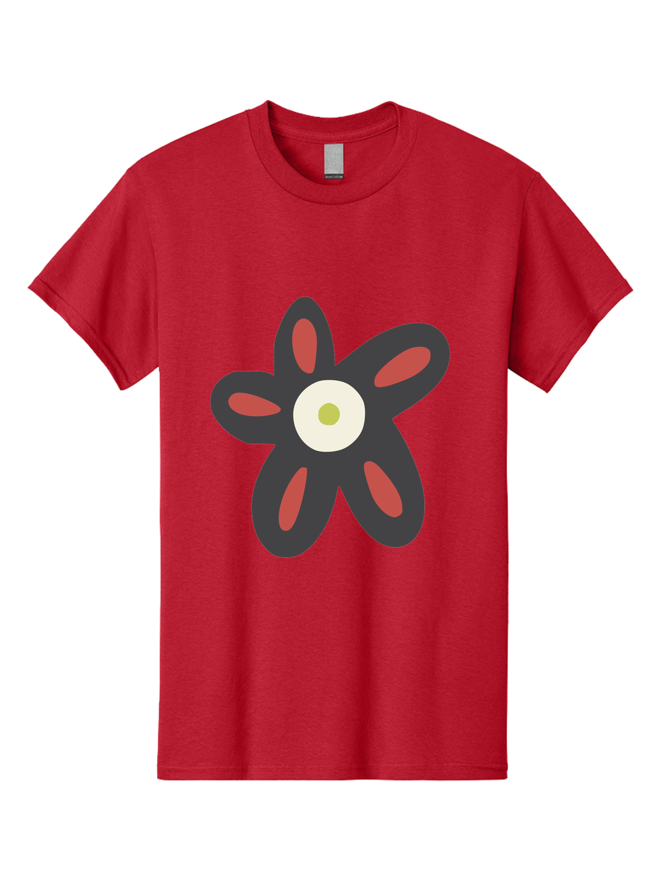 Men'S Graphic Tee, 100% Cotton, Comfortable Casual Summer Wear, Machine Washable, Stylized Flower, Floral Design, Modern Art, Abstract Flower, Minimalist Graphic, Six Petals, Bold Colors, Simple Shapes Aad666 17