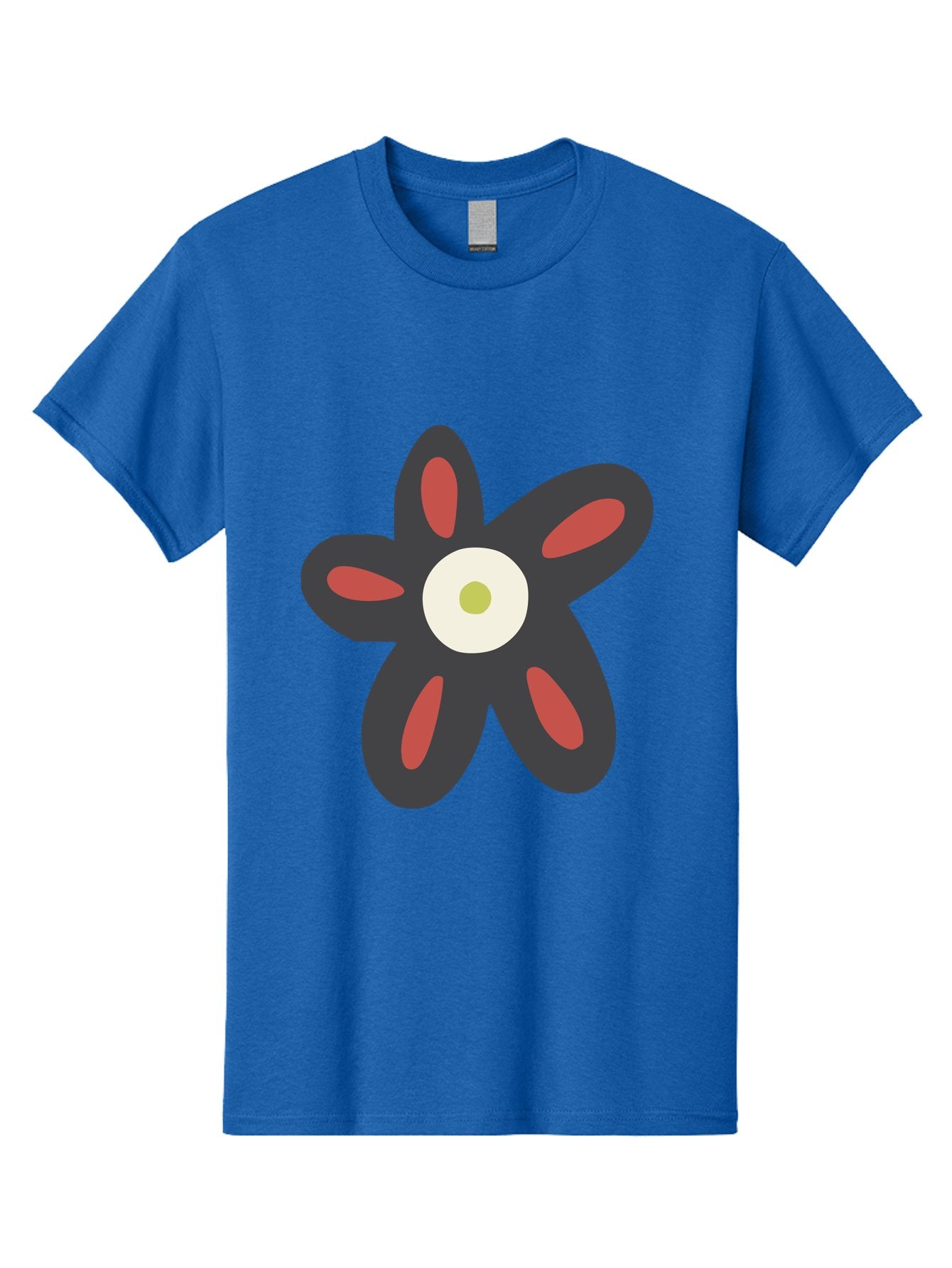 Men'S Graphic Tee, 100% Cotton, Comfortable Casual Summer Wear, Machine Washable, Stylized Flower, Floral Design, Modern Art, Abstract Flower, Minimalist Graphic, Six Petals, Bold Colors, Simple Shapes Aad666 8