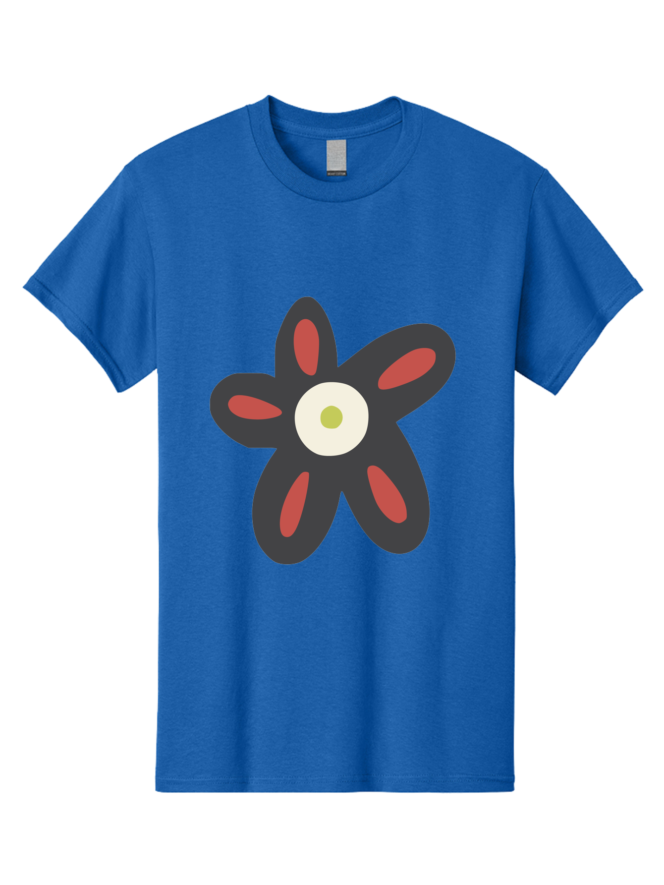 Men'S Graphic Tee, 100% Cotton, Comfortable Casual Summer Wear, Machine Washable, Stylized Flower, Floral Design, Modern Art, Abstract Flower, Minimalist Graphic, Six Petals, Bold Colors, Simple Shapes Aad666 11