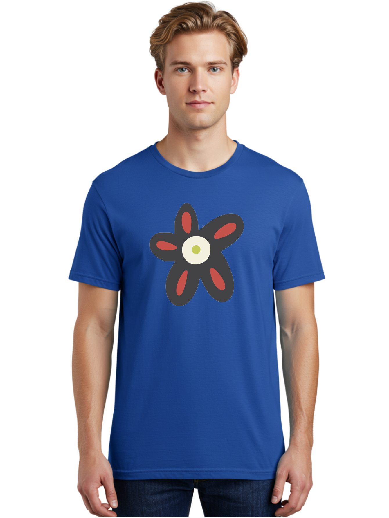 Men'S Graphic Tee, 100% Cotton, Comfortable Casual Summer Wear, Machine Washable, Stylized Flower, Floral Design, Modern Art, Abstract Flower, Minimalist Graphic, Six Petals, Bold Colors, Simple Shapes Aad666 12