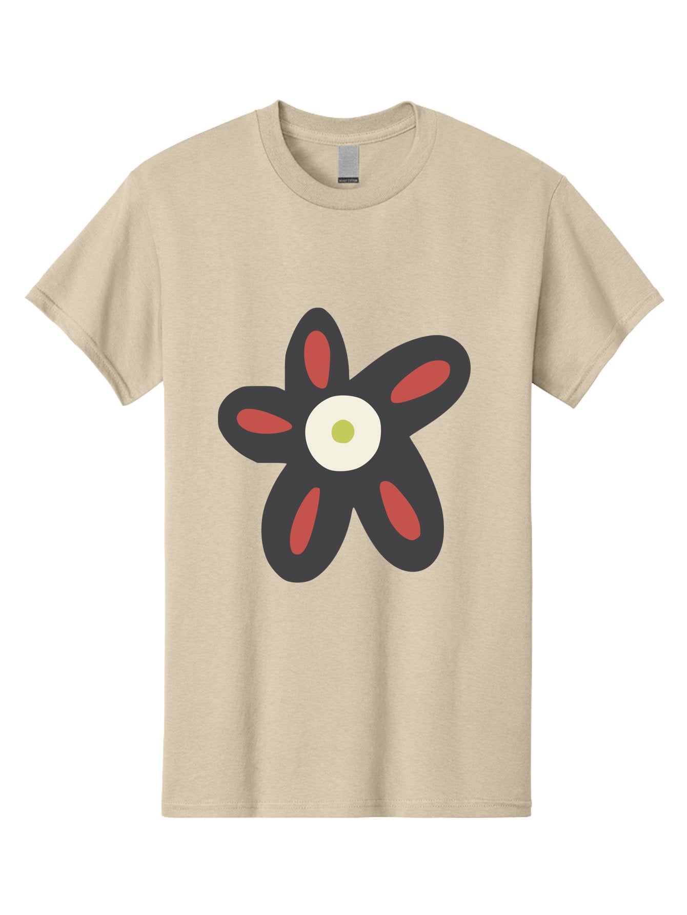 Men'S Graphic Tee, 100% Cotton, Comfortable Casual Summer Wear, Machine Washable, Stylized Flower, Floral Design, Modern Art, Abstract Flower, Minimalist Graphic, Six Petals, Bold Colors, Simple Shapes Aad666 9