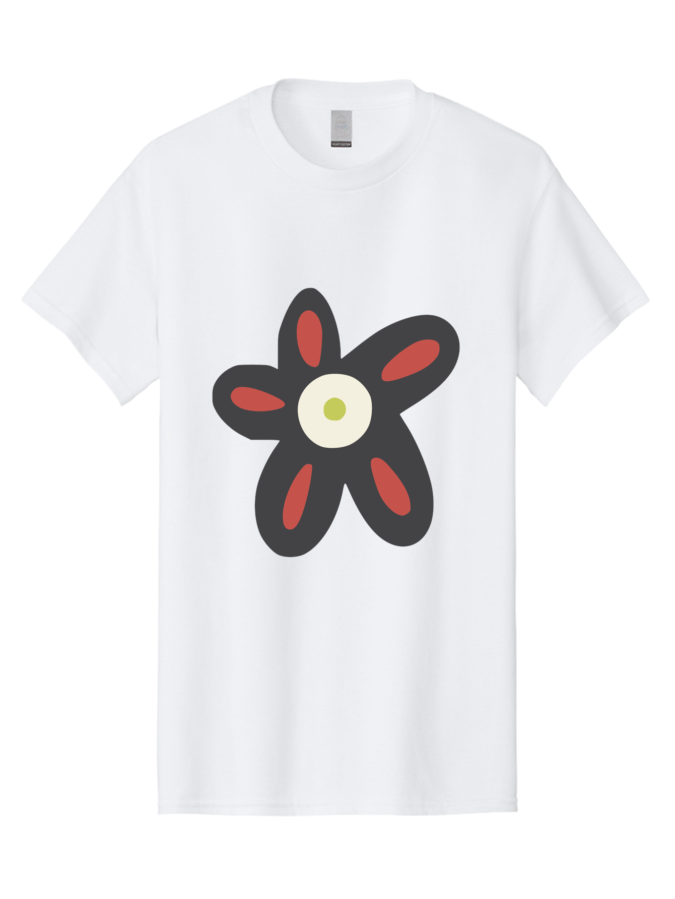 Men'S Graphic Tee, 100% Cotton, Comfortable Casual Summer Wear, Machine Washable, Stylized Flower, Floral Design, Modern Art, Abstract Flower, Minimalist Graphic, Six Petals, Bold Colors, Simple Shapes Aad666