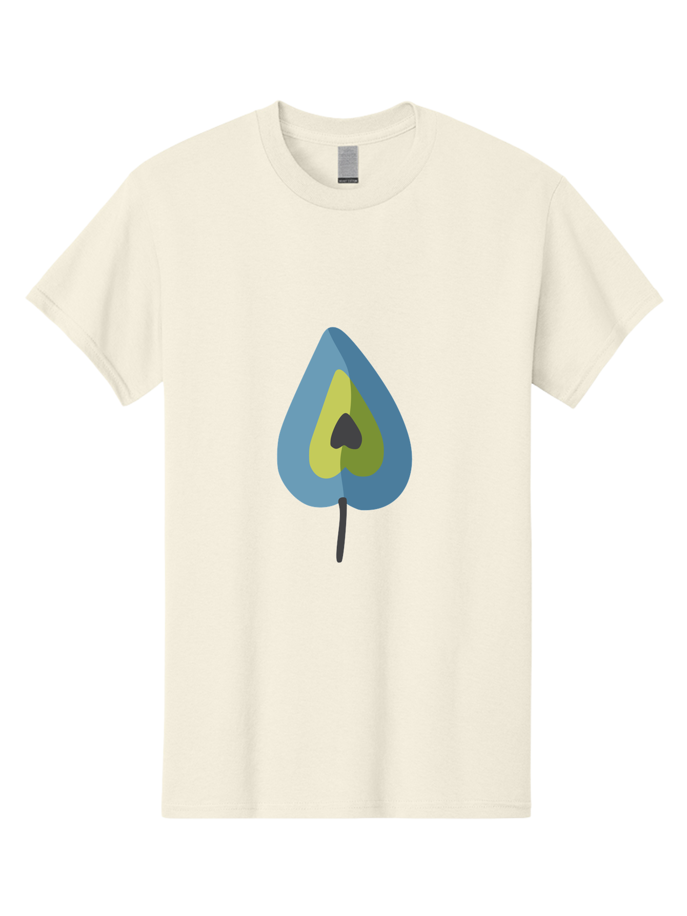 Avocado-1 Men'S Graphic Tee, 100% Cotton, Comfortable Casual Summer Wear, Machine Washable, Stylized Leaf, Blue And Yellow Design, Heart-Shaped Center, Black Stem, Abstract Art, Modern Illustration, Symbolic Leaf, Minimalist Graphic Aad668