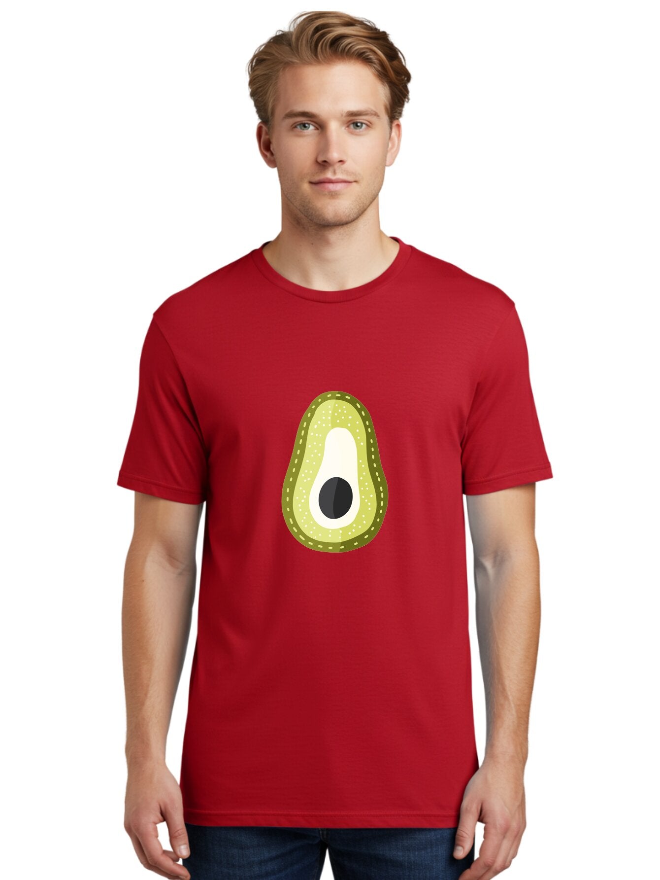 Avocado Men'S Graphic Tee, 100% Cotton, Comfortable Casual Summer Wear, Machine Washable, Avocado Slice, Ripe Avocado, Green Fruit, Single Pit, Avocado Texture, Cartoon Style, Healthy Eating, Nutritious Food, Fruit Illustration Aad671 24