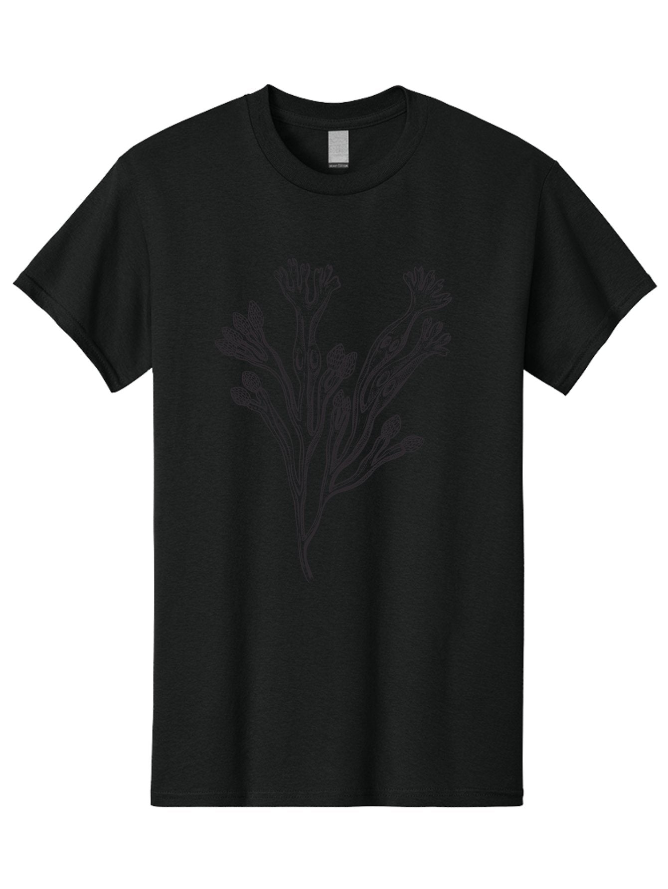 Black-Algae-Illustration Men'S Graphic Tee, 100% Cotton, Comfortable Casual Summer Wear, Machine Washable, Botanical Illustration, Black Ink Drawing, Floral Design, Abstract Plant, Unique Foliage, Intricate Details, Simple Yet Elegant, Aad673 4