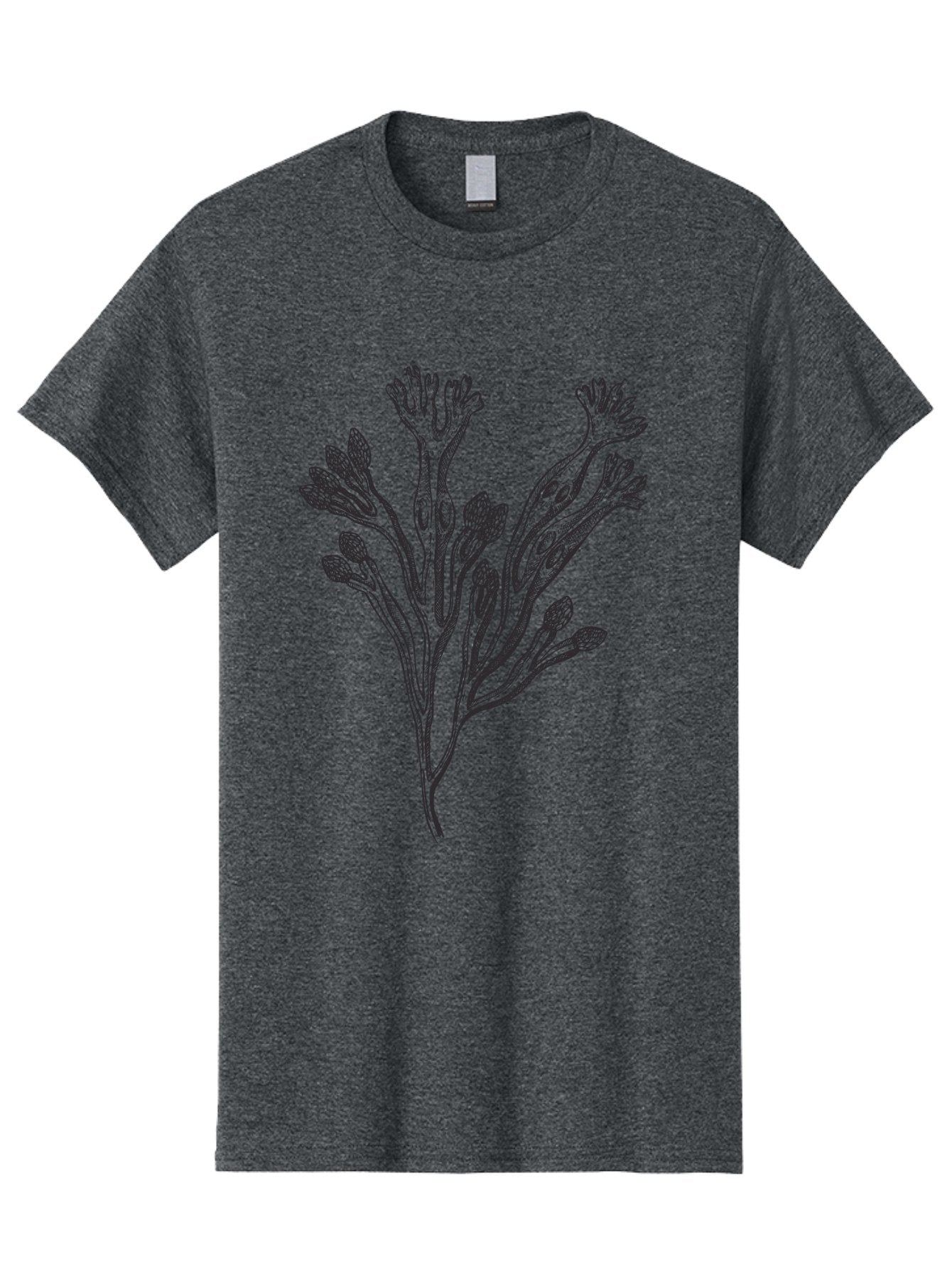 Black-Algae-Illustration Men'S Graphic Tee, 100% Cotton, Comfortable Casual Summer Wear, Machine Washable, Botanical Illustration, Black Ink Drawing, Floral Design, Abstract Plant, Unique Foliage, Intricate Details, Simple Yet Elegant, Aad673 14
