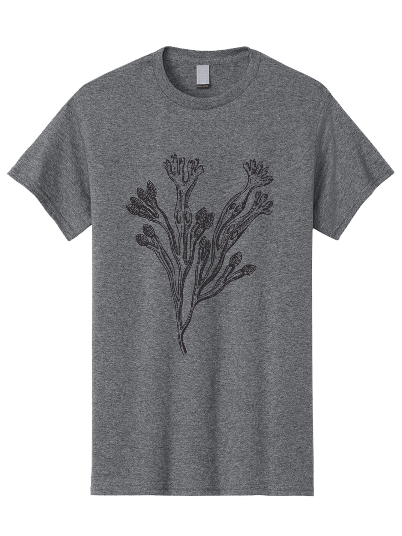 Black-Algae-Illustration Men'S Graphic Tee, 100% Cotton, Comfortable Casual Summer Wear, Machine Washable, Botanical Illustration, Black Ink Drawing, Floral Design, Abstract Plant, Unique Foliage, Intricate Details, Simple Yet Elegant, Aad673 3