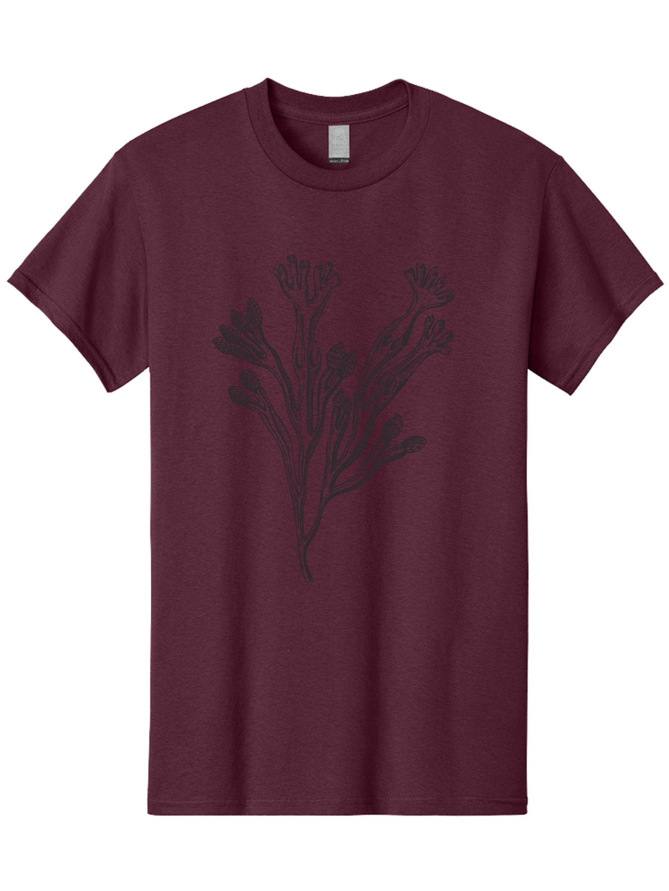 Black-Algae-Illustration Men'S Graphic Tee, 100% Cotton, Comfortable Casual Summer Wear, Machine Washable, Botanical Illustration, Black Ink Drawing, Floral Design, Abstract Plant, Unique Foliage, Intricate Details, Simple Yet Elegant, Aad673 9