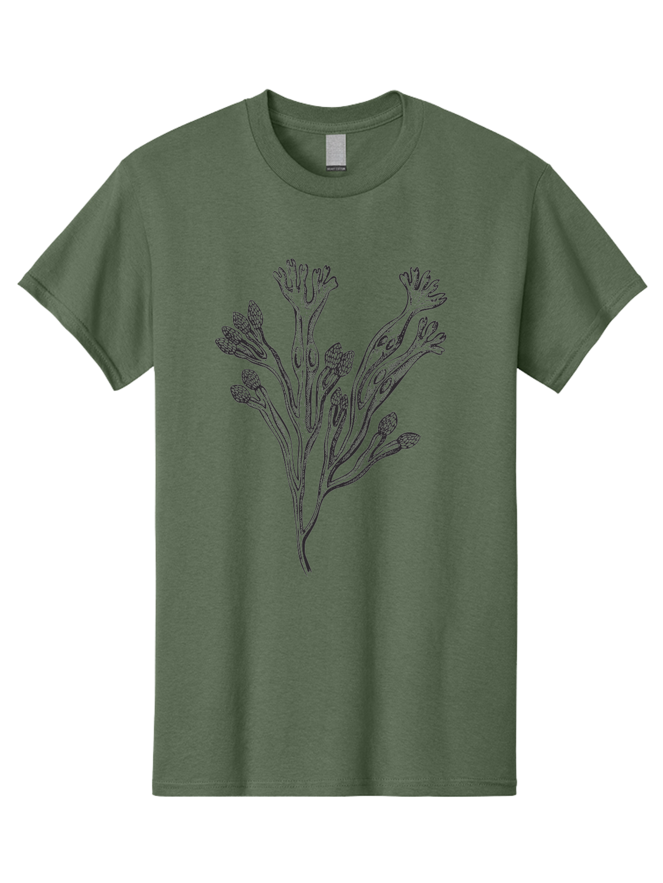 Black-Algae-Illustration Men'S Graphic Tee, 100% Cotton, Comfortable Casual Summer Wear, Machine Washable, Botanical Illustration, Black Ink Drawing, Floral Design, Abstract Plant, Unique Foliage, Intricate Details, Simple Yet Elegant, Aad673