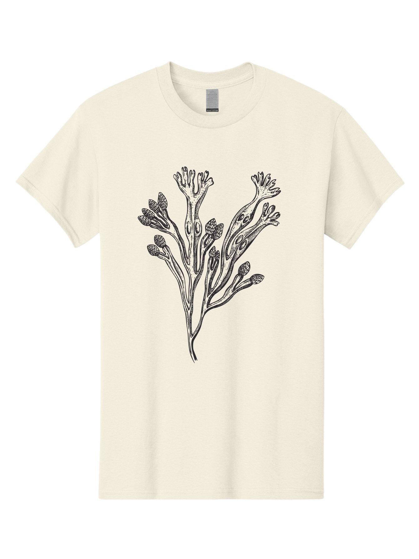 Black-Algae-Illustration Men'S Graphic Tee, 100% Cotton, Comfortable Casual Summer Wear, Machine Washable, Botanical Illustration, Black Ink Drawing, Floral Design, Abstract Plant, Unique Foliage, Intricate Details, Simple Yet Elegant, Aad673 13