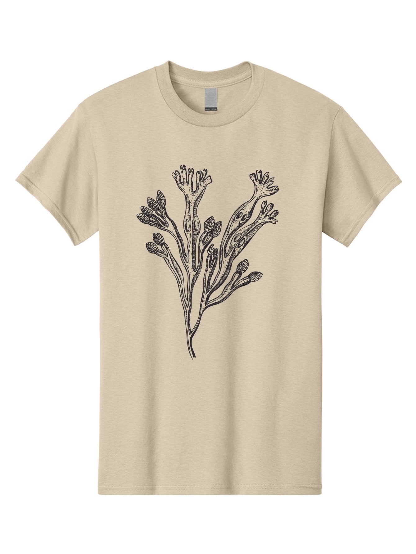 Black-Algae-Illustration Men'S Graphic Tee, 100% Cotton, Comfortable Casual Summer Wear, Machine Washable, Botanical Illustration, Black Ink Drawing, Floral Design, Abstract Plant, Unique Foliage, Intricate Details, Simple Yet Elegant, Aad673 10