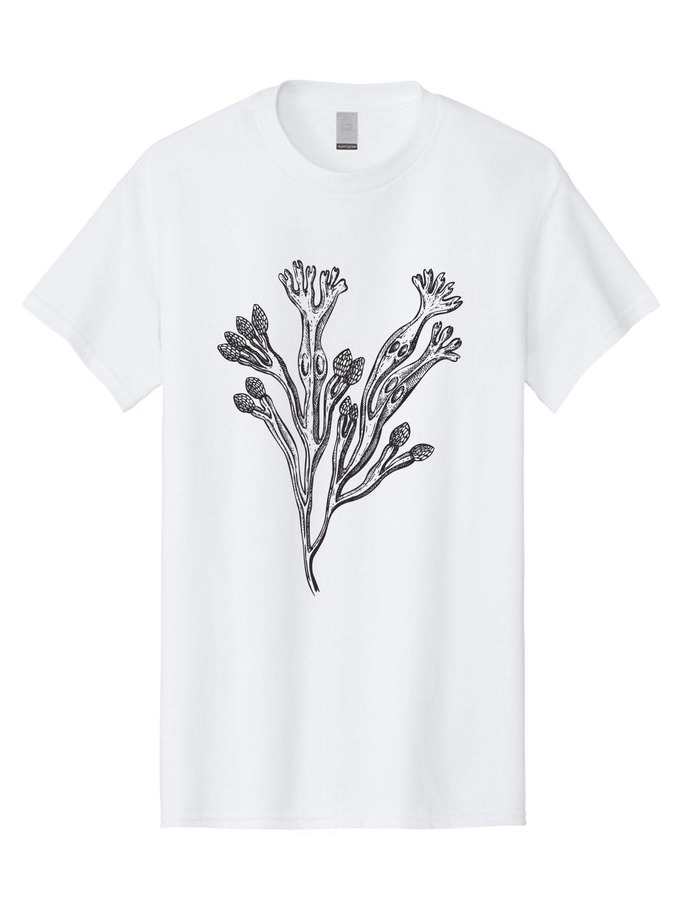 Black-Algae-Illustration Men'S Graphic Tee, 100% Cotton, Comfortable Casual Summer Wear, Machine Washable, Botanical Illustration, Black Ink Drawing, Floral Design, Abstract Plant, Unique Foliage, Intricate Details, Simple Yet Elegant, Aad673 12