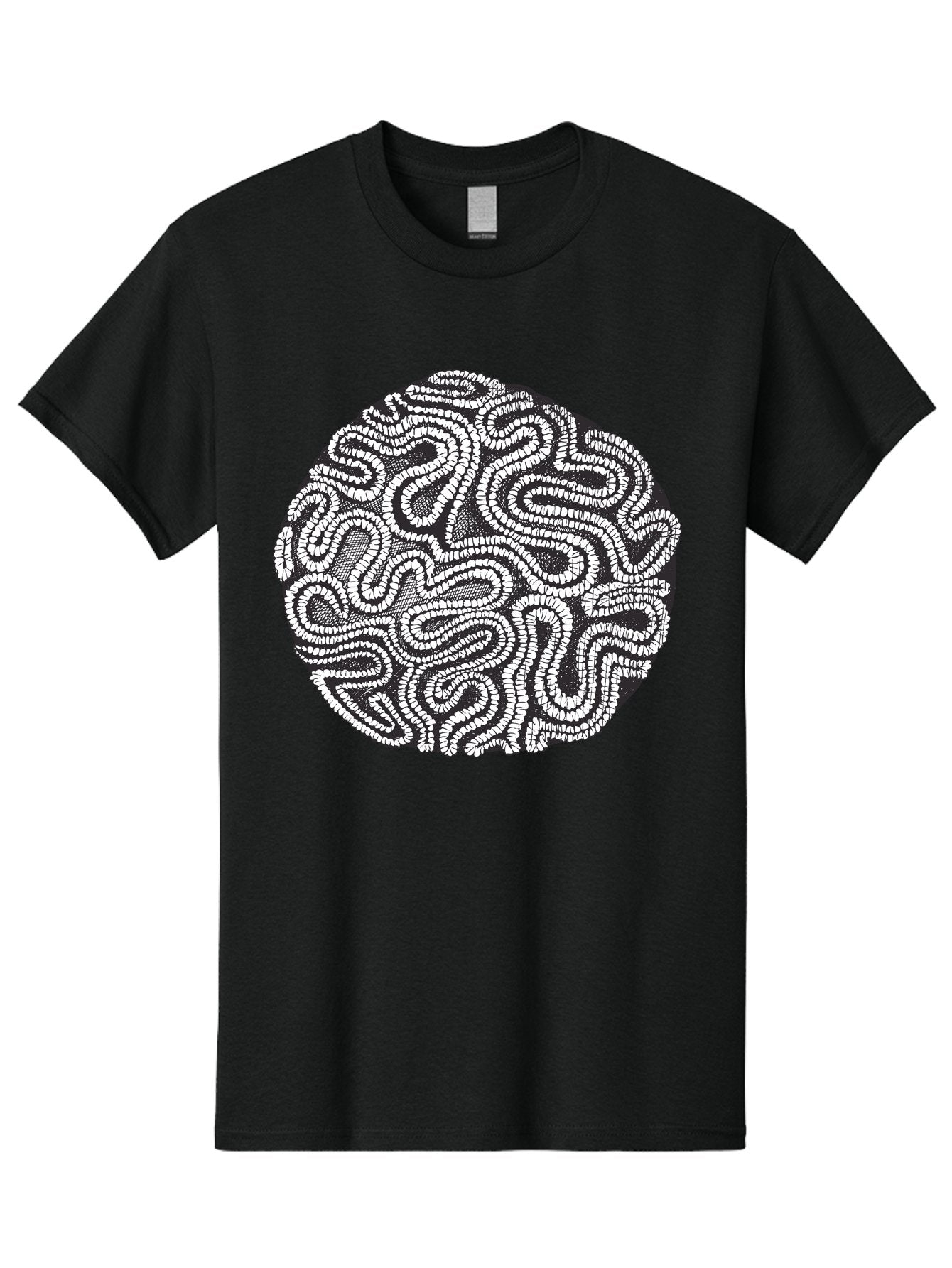 Black-And-White-Patterned-Circle Men'S Graphic Tee, 100% Cotton, Comfortable Casual Summer Wear, Machine Washable, Stippled Artwork, Abstract Design, Black And White Illustration, Dotwork Technique, Maze Pattern, Psychedelic Art, Aad674 9