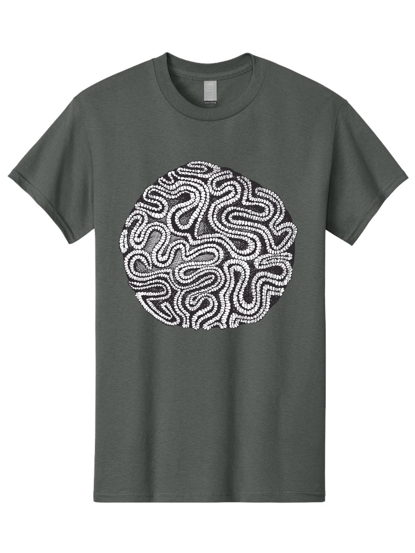 Black-And-White-Patterned-Circle Men'S Graphic Tee, 100% Cotton, Comfortable Casual Summer Wear, Machine Washable, Stippled Artwork, Abstract Design, Black And White Illustration, Dotwork Technique, Maze Pattern, Psychedelic Art, Aad674 10