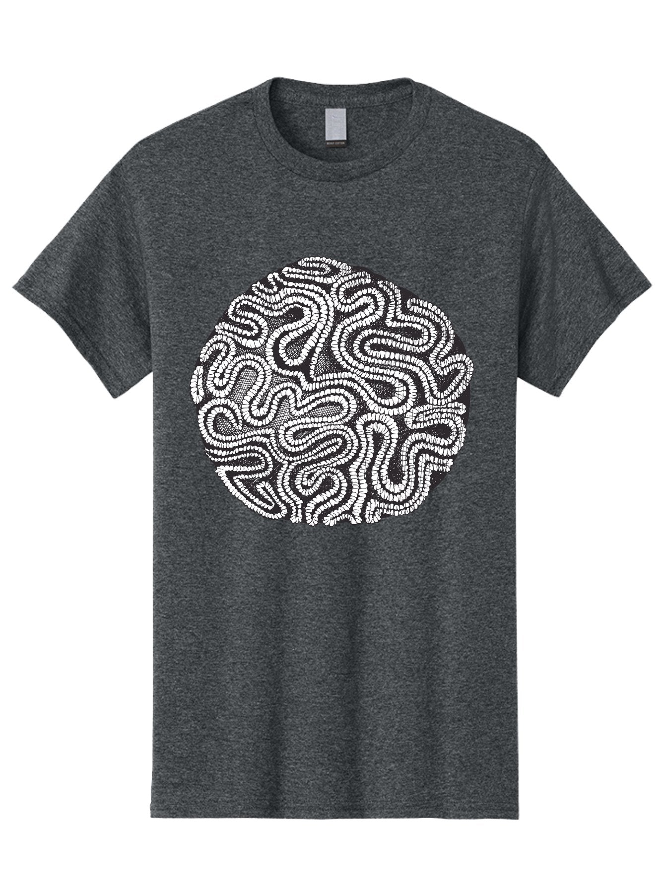 Black-And-White-Patterned-Circle Men'S Graphic Tee, 100% Cotton, Comfortable Casual Summer Wear, Machine Washable, Stippled Artwork, Abstract Design, Black And White Illustration, Dotwork Technique, Maze Pattern, Psychedelic Art, Aad674 13