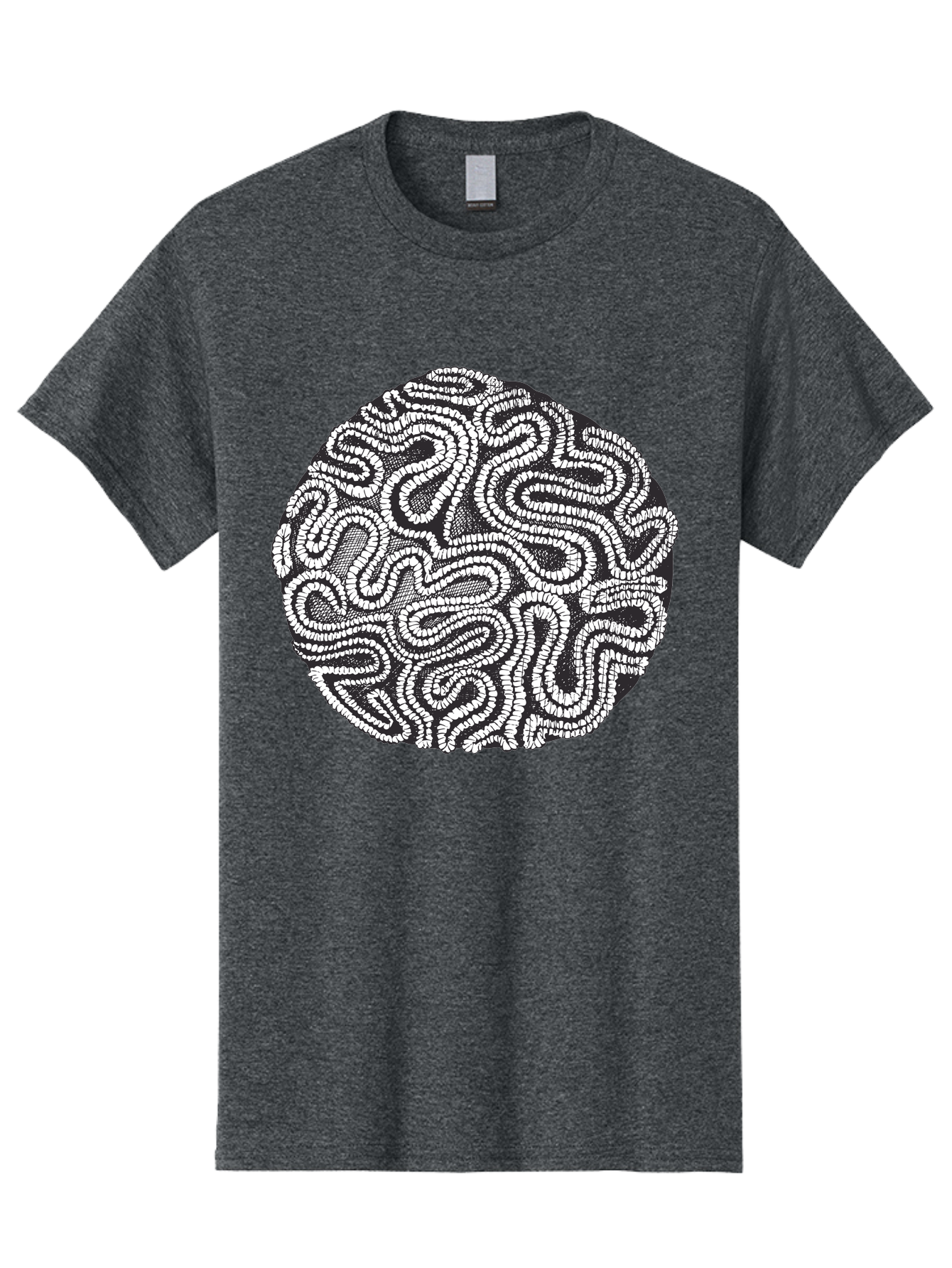 Black-And-White-Patterned-Circle Men'S Graphic Tee, 100% Cotton, Comfortable Casual Summer Wear, Machine Washable, Stippled Artwork, Abstract Design, Black And White Illustration, Dotwork Technique, Maze Pattern, Psychedelic Art, Aad674 29