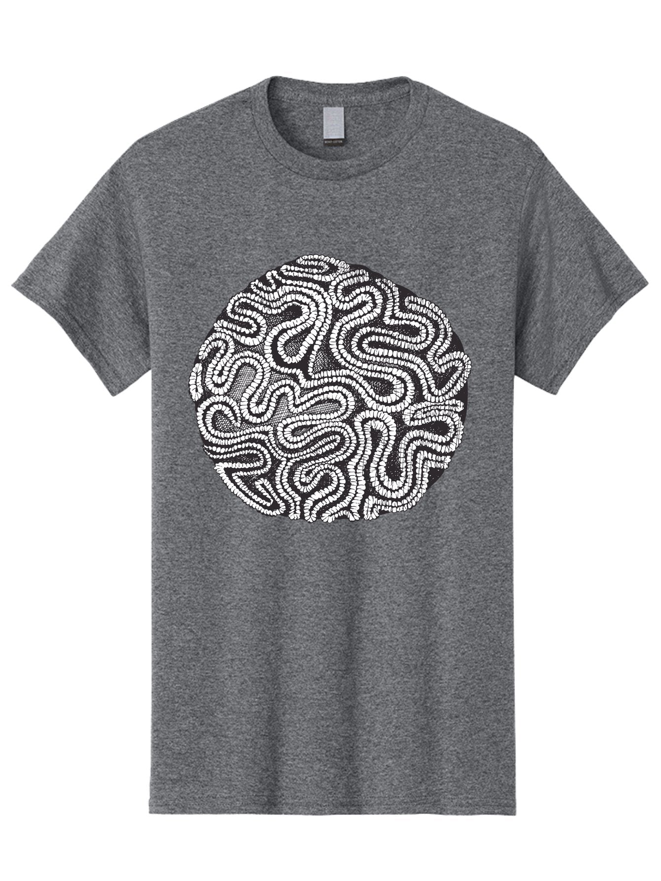 Black-And-White-Patterned-Circle Men'S Graphic Tee, 100% Cotton, Comfortable Casual Summer Wear, Machine Washable, Stippled Artwork, Abstract Design, Black And White Illustration, Dotwork Technique, Maze Pattern, Psychedelic Art, Aad674 14