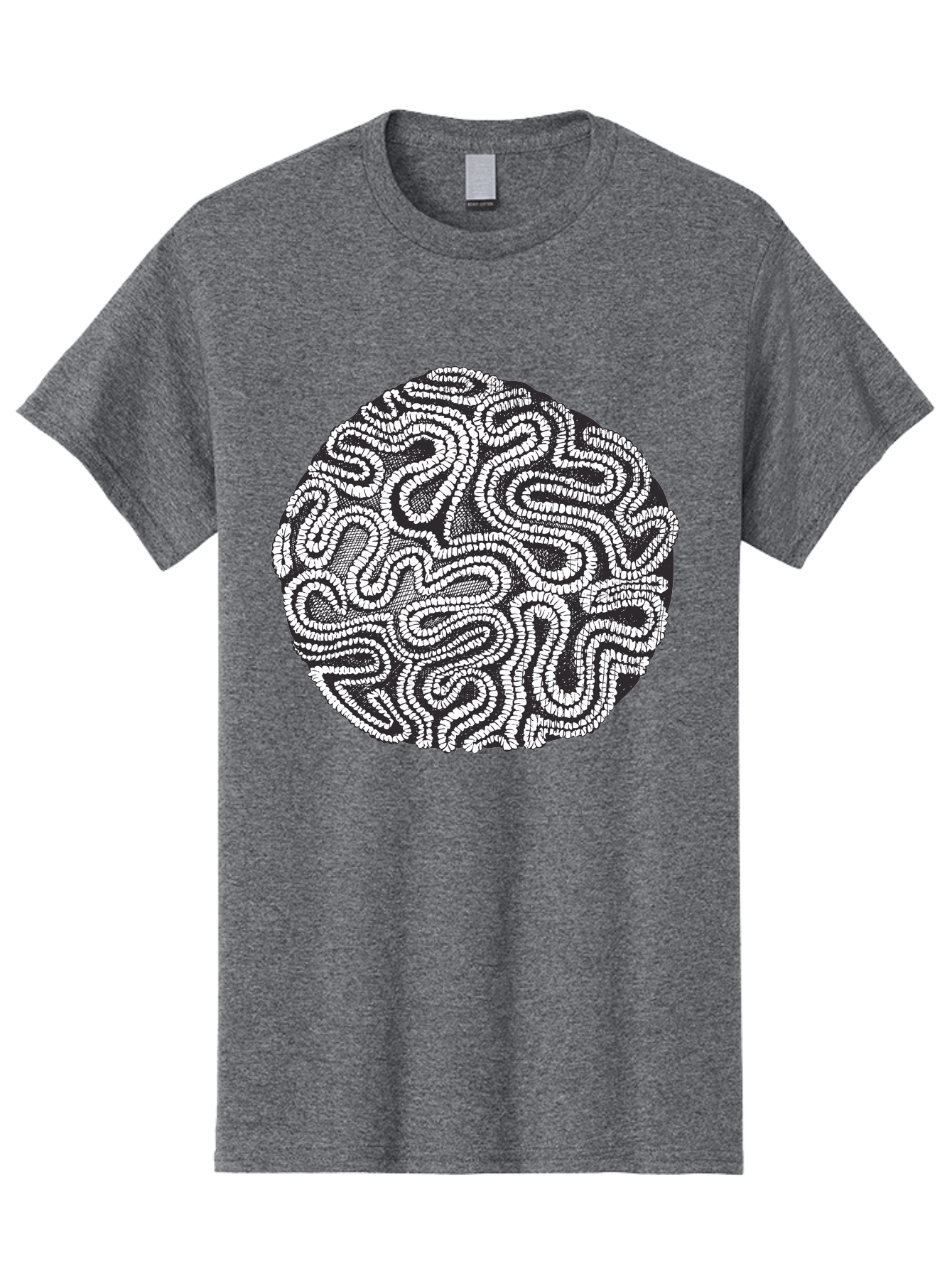 Black-And-White-Patterned-Circle Men'S Graphic Tee, 100% Cotton, Comfortable Casual Summer Wear, Machine Washable, Stippled Artwork, Abstract Design, Black And White Illustration, Dotwork Technique, Maze Pattern, Psychedelic Art, Aad674 3