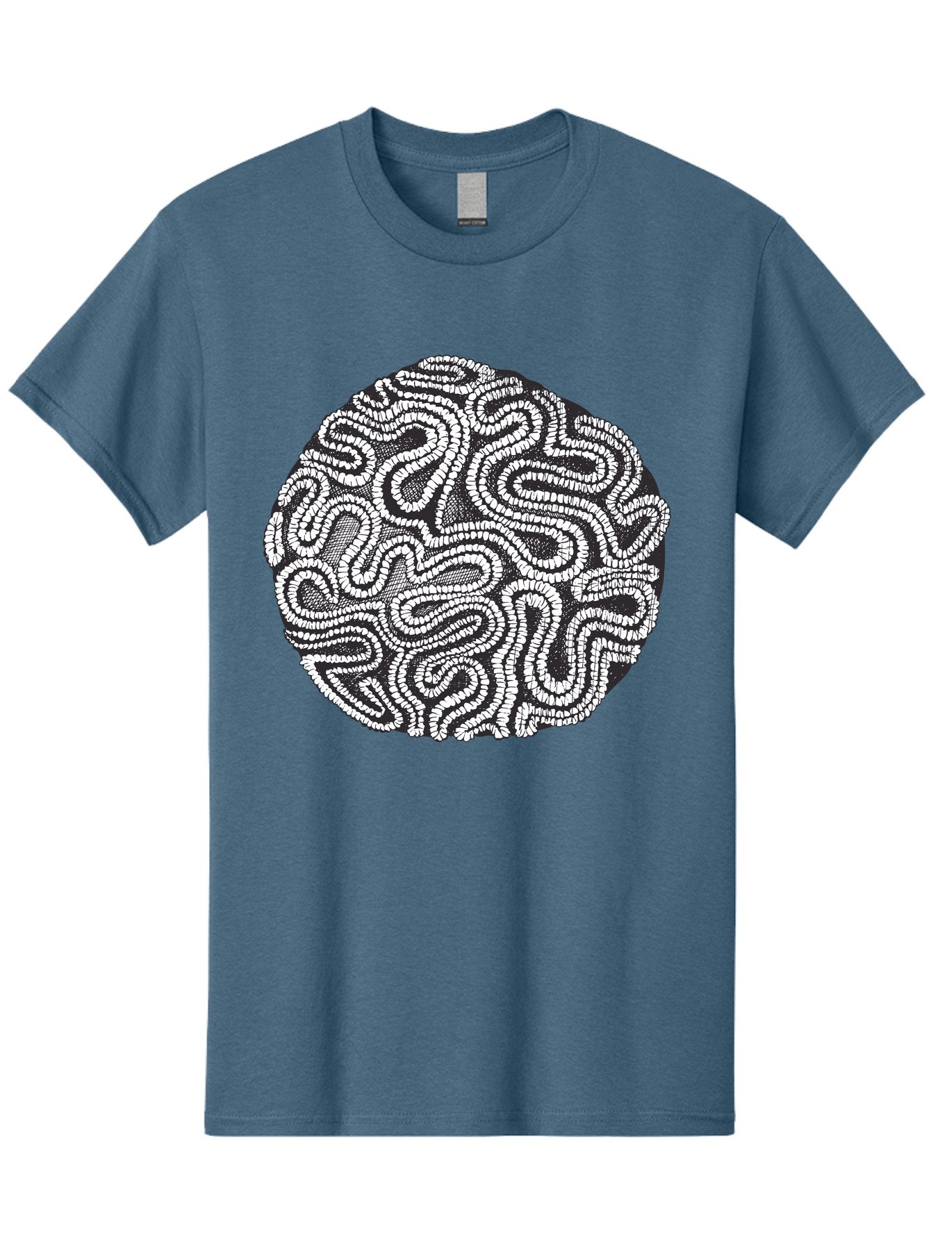 Black-And-White-Patterned-Circle Men'S Graphic Tee, 100% Cotton, Comfortable Casual Summer Wear, Machine Washable, Stippled Artwork, Abstract Design, Black And White Illustration, Dotwork Technique, Maze Pattern, Psychedelic Art, Aad674 4
