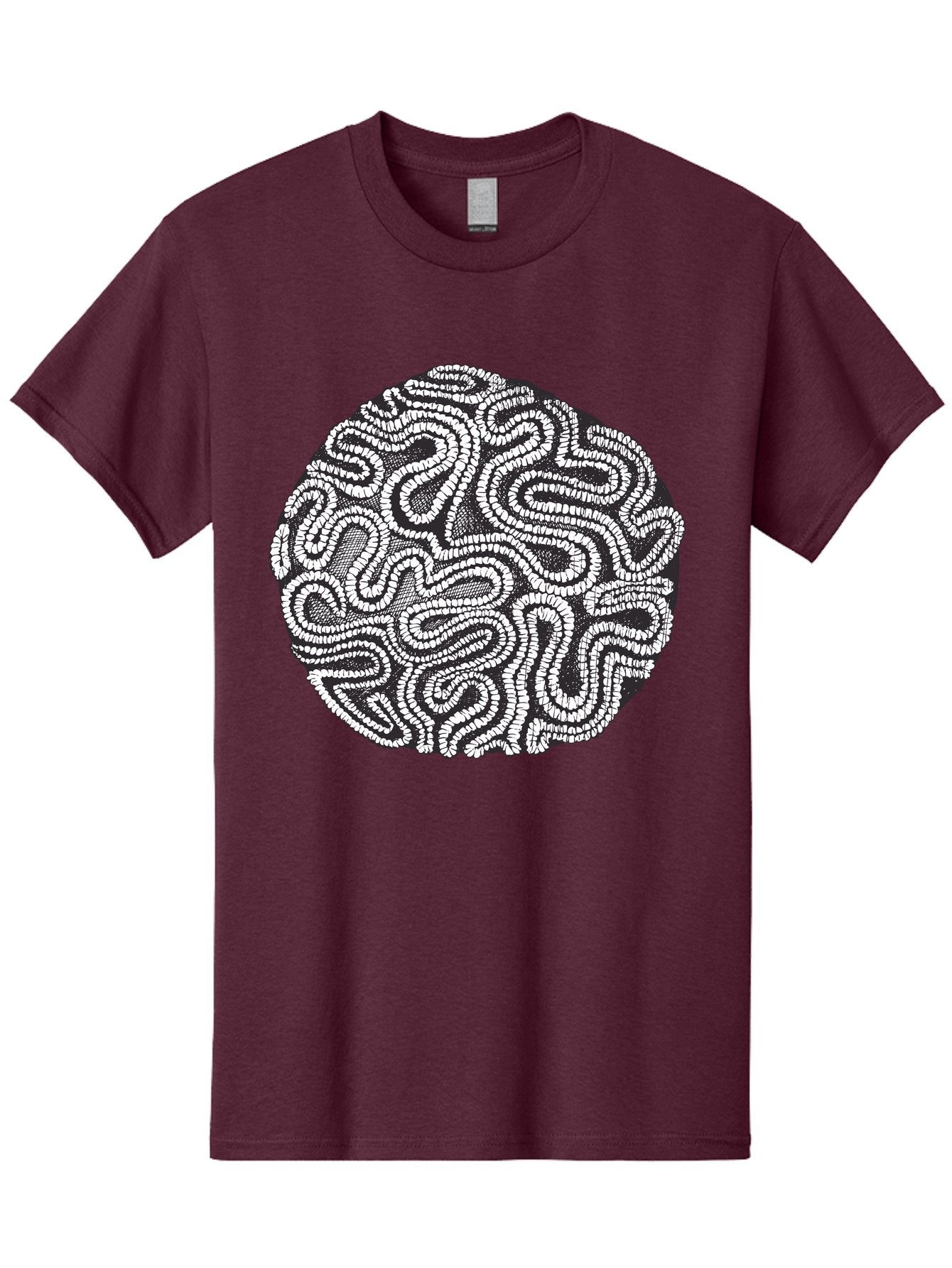 Black-And-White-Patterned-Circle Men'S Graphic Tee, 100% Cotton, Comfortable Casual Summer Wear, Machine Washable, Stippled Artwork, Abstract Design, Black And White Illustration, Dotwork Technique, Maze Pattern, Psychedelic Art, Aad674 8
