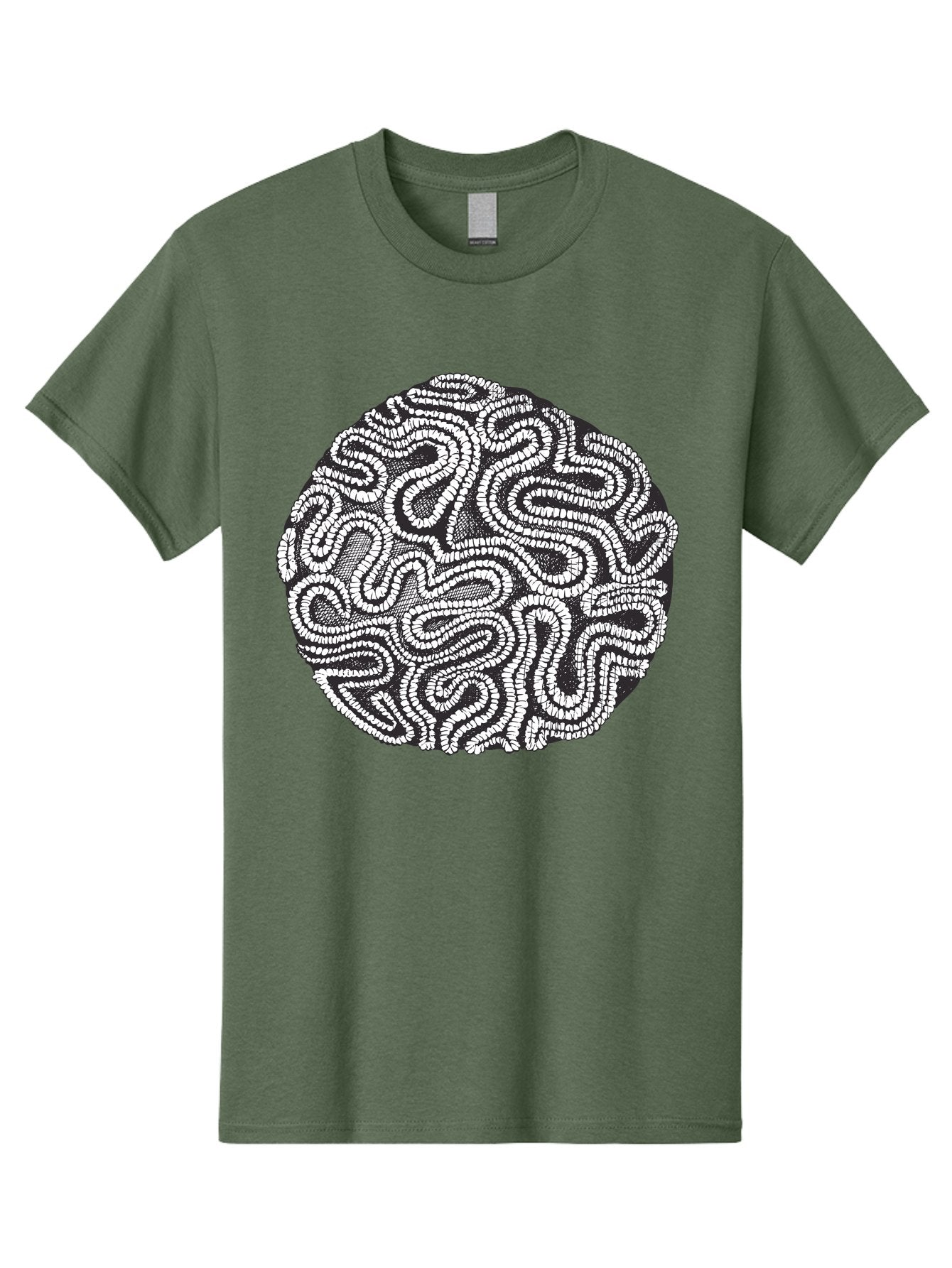 Black-And-White-Patterned-Circle Men'S Graphic Tee, 100% Cotton, Comfortable Casual Summer Wear, Machine Washable, Stippled Artwork, Abstract Design, Black And White Illustration, Dotwork Technique, Maze Pattern, Psychedelic Art, Aad674 3