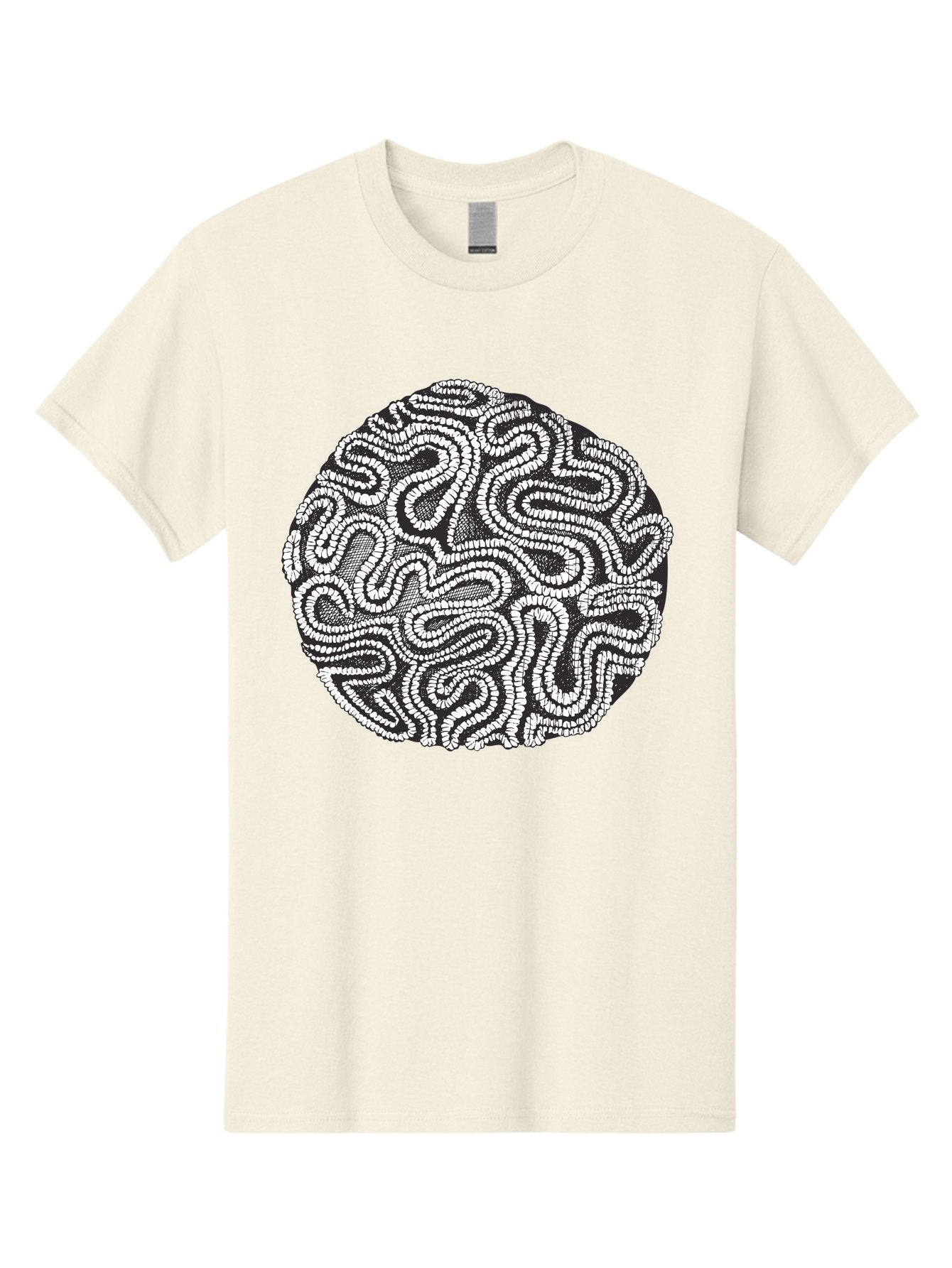 Black-And-White-Patterned-Circle Men'S Graphic Tee, 100% Cotton, Comfortable Casual Summer Wear, Machine Washable, Stippled Artwork, Abstract Design, Black And White Illustration, Dotwork Technique, Maze Pattern, Psychedelic Art, Aad674 6