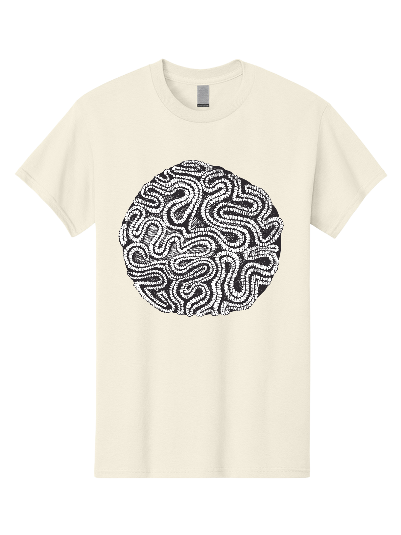 Black-And-White-Patterned-Circle Men'S Graphic Tee, 100% Cotton, Comfortable Casual Summer Wear, Machine Washable, Stippled Artwork, Abstract Design, Black And White Illustration, Dotwork Technique, Maze Pattern, Psychedelic Art, Aad674 13