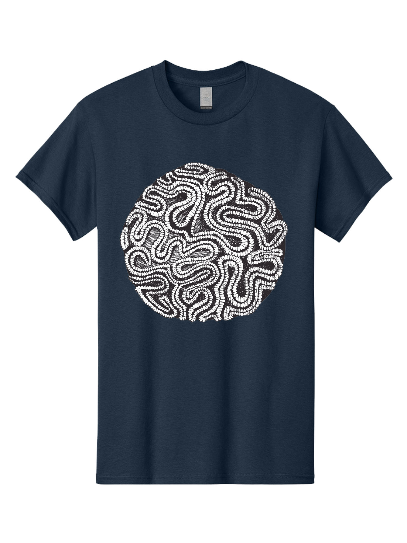 Black-And-White-Patterned-Circle Men'S Graphic Tee, 100% Cotton, Comfortable Casual Summer Wear, Machine Washable, Stippled Artwork, Abstract Design, Black And White Illustration, Dotwork Technique, Maze Pattern, Psychedelic Art, Aad674 19