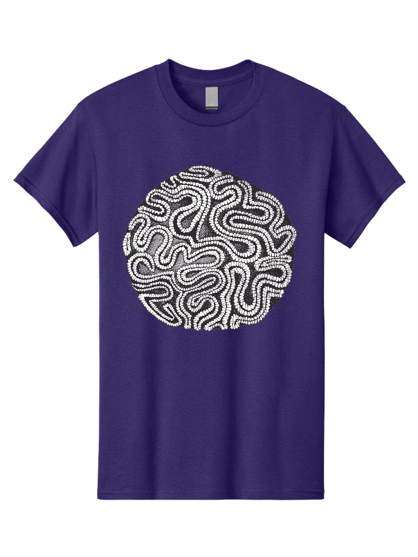 Black-And-White-Patterned-Circle Men'S Graphic Tee, 100% Cotton, Comfortable Casual Summer Wear, Machine Washable, Stippled Artwork, Abstract Design, Black And White Illustration, Dotwork Technique, Maze Pattern, Psychedelic Art, Aad674 25