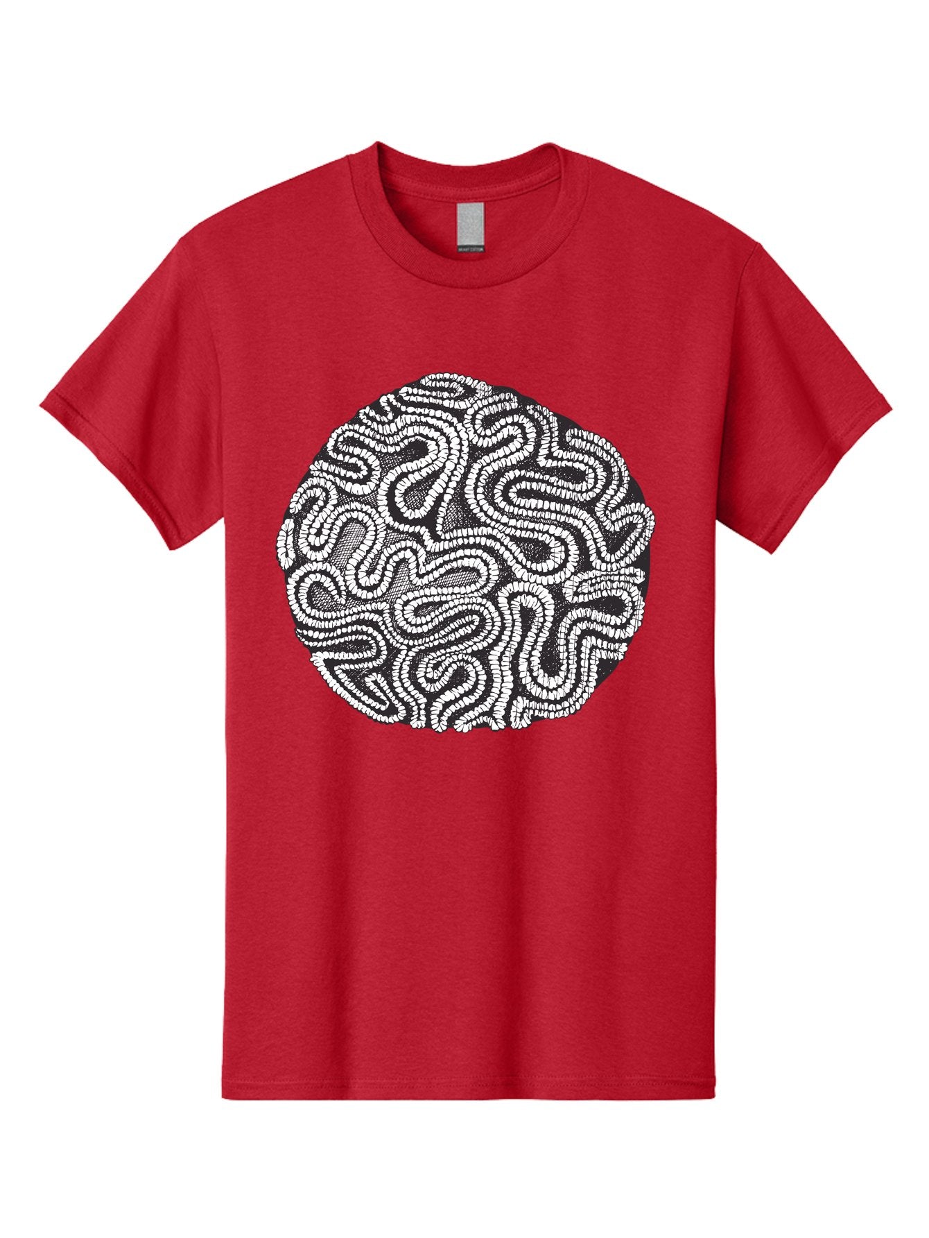Black-And-White-Patterned-Circle Men'S Graphic Tee, 100% Cotton, Comfortable Casual Summer Wear, Machine Washable, Stippled Artwork, Abstract Design, Black And White Illustration, Dotwork Technique, Maze Pattern, Psychedelic Art, Aad674