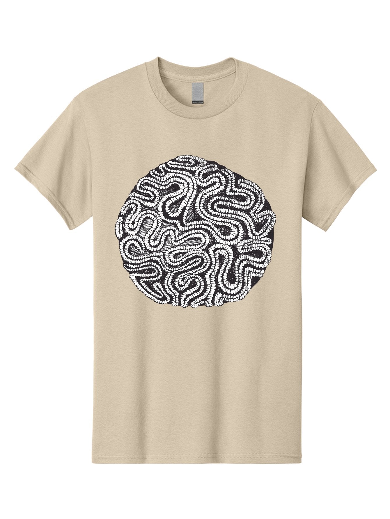 Black-And-White-Patterned-Circle Men'S Graphic Tee, 100% Cotton, Comfortable Casual Summer Wear, Machine Washable, Stippled Artwork, Abstract Design, Black And White Illustration, Dotwork Technique, Maze Pattern, Psychedelic Art, Aad674 5