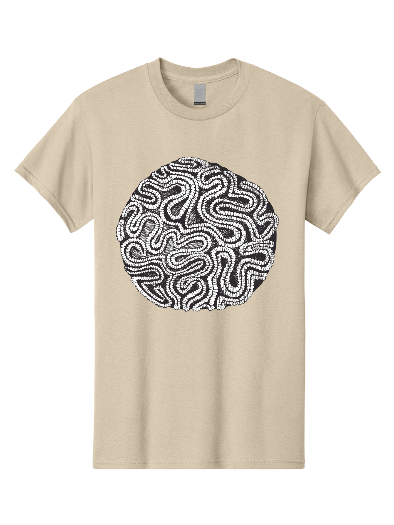 Black-And-White-Patterned-Circle Men'S Graphic Tee, 100% Cotton, Comfortable Casual Summer Wear, Machine Washable, Stippled Artwork, Abstract Design, Black And White Illustration, Dotwork Technique, Maze Pattern, Psychedelic Art, Aad674 15