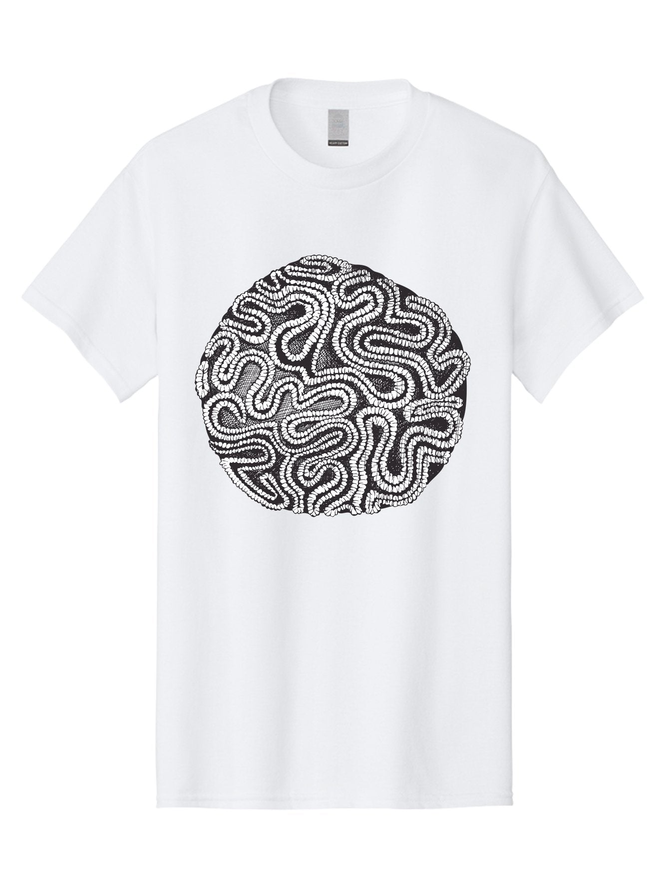 Black-And-White-Patterned-Circle Men'S Graphic Tee, 100% Cotton, Comfortable Casual Summer Wear, Machine Washable, Stippled Artwork, Abstract Design, Black And White Illustration, Dotwork Technique, Maze Pattern, Psychedelic Art, Aad674 15