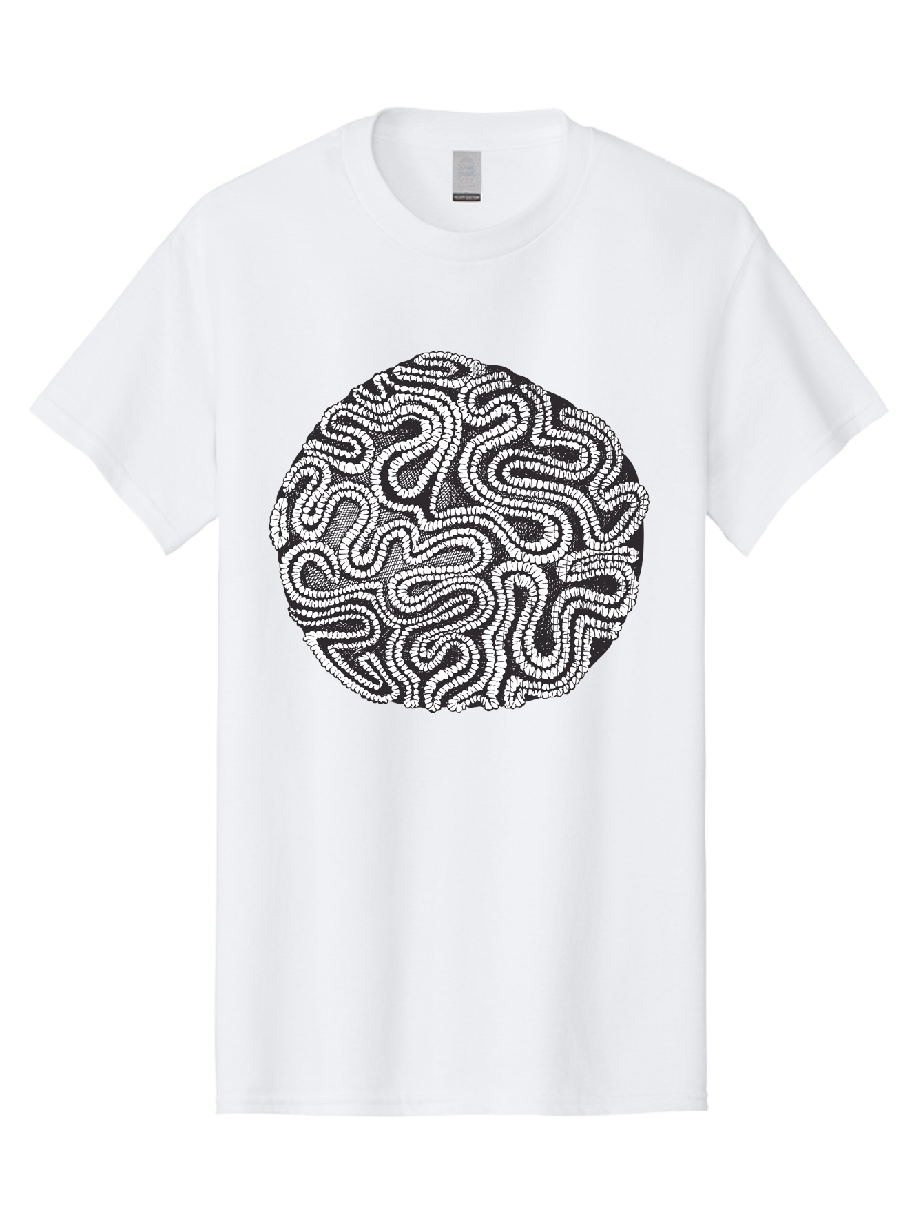 Black-And-White-Patterned-Circle Men'S Graphic Tee, 100% Cotton, Comfortable Casual Summer Wear, Machine Washable, Stippled Artwork, Abstract Design, Black And White Illustration, Dotwork Technique, Maze Pattern, Psychedelic Art, Aad674