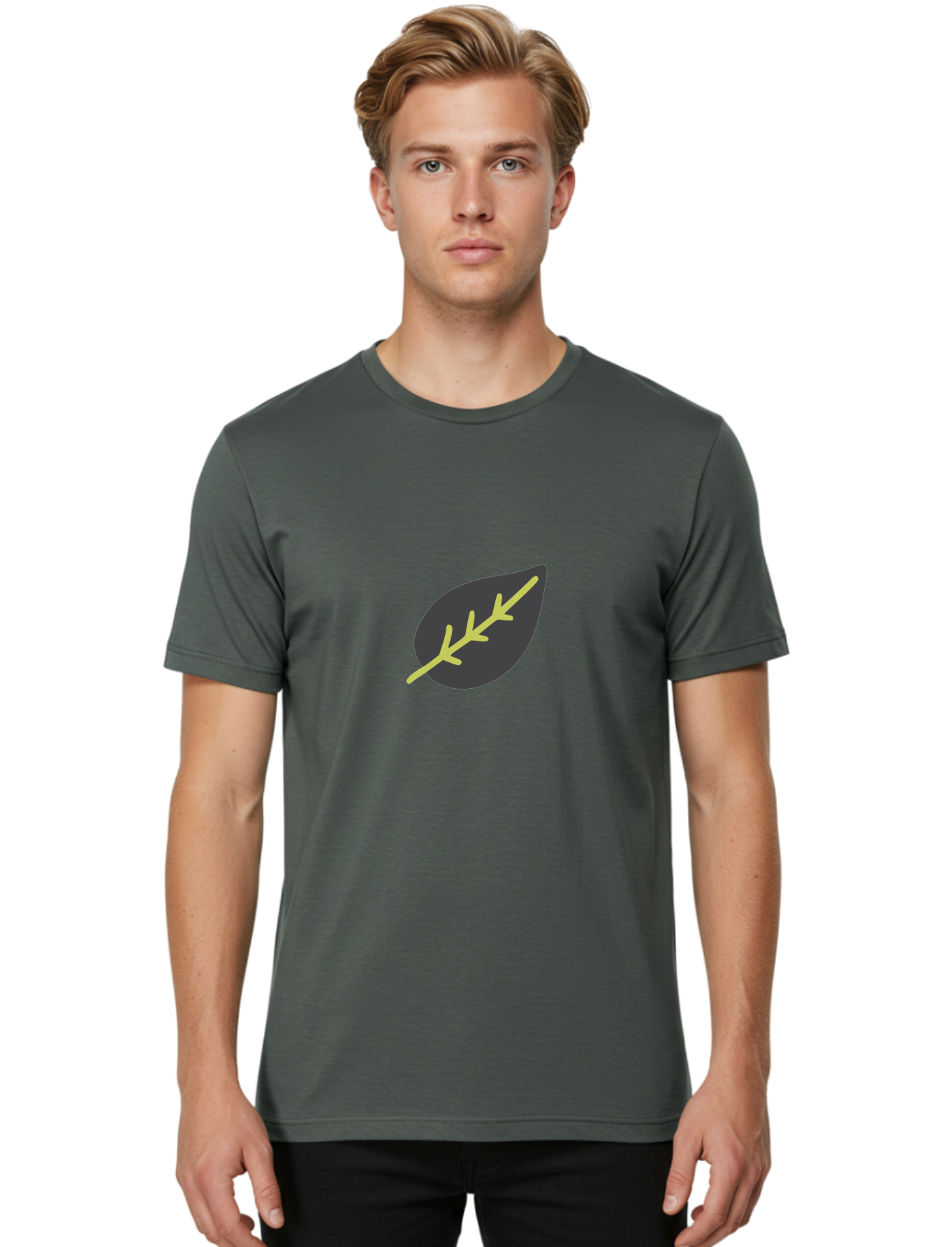 Black-Leaf Men'S Graphic Tee, 100% Cotton, Comfortable Casual Summer Wear, Machine Washable, Simple Leaf Design, Minimalist Illustration, Dark Leaf With Yellow Veins, Leaf Icon, Nature Symbol, Eco-Friendly Graphic Aad675 20