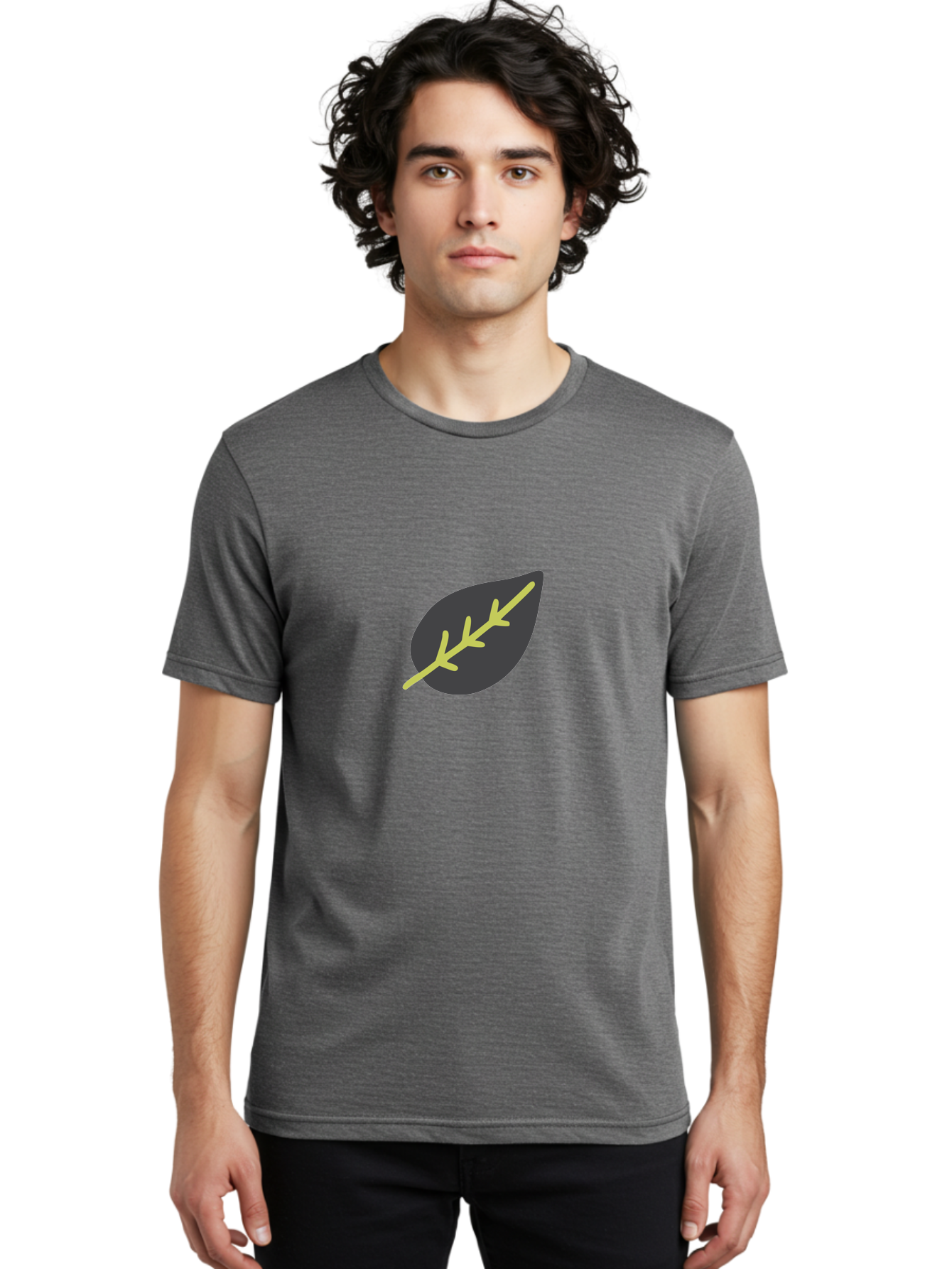 Black-Leaf Men'S Graphic Tee, 100% Cotton, Comfortable Casual Summer Wear, Machine Washable, Simple Leaf Design, Minimalist Illustration, Dark Leaf With Yellow Veins, Leaf Icon, Nature Symbol, Eco-Friendly Graphic Aad675