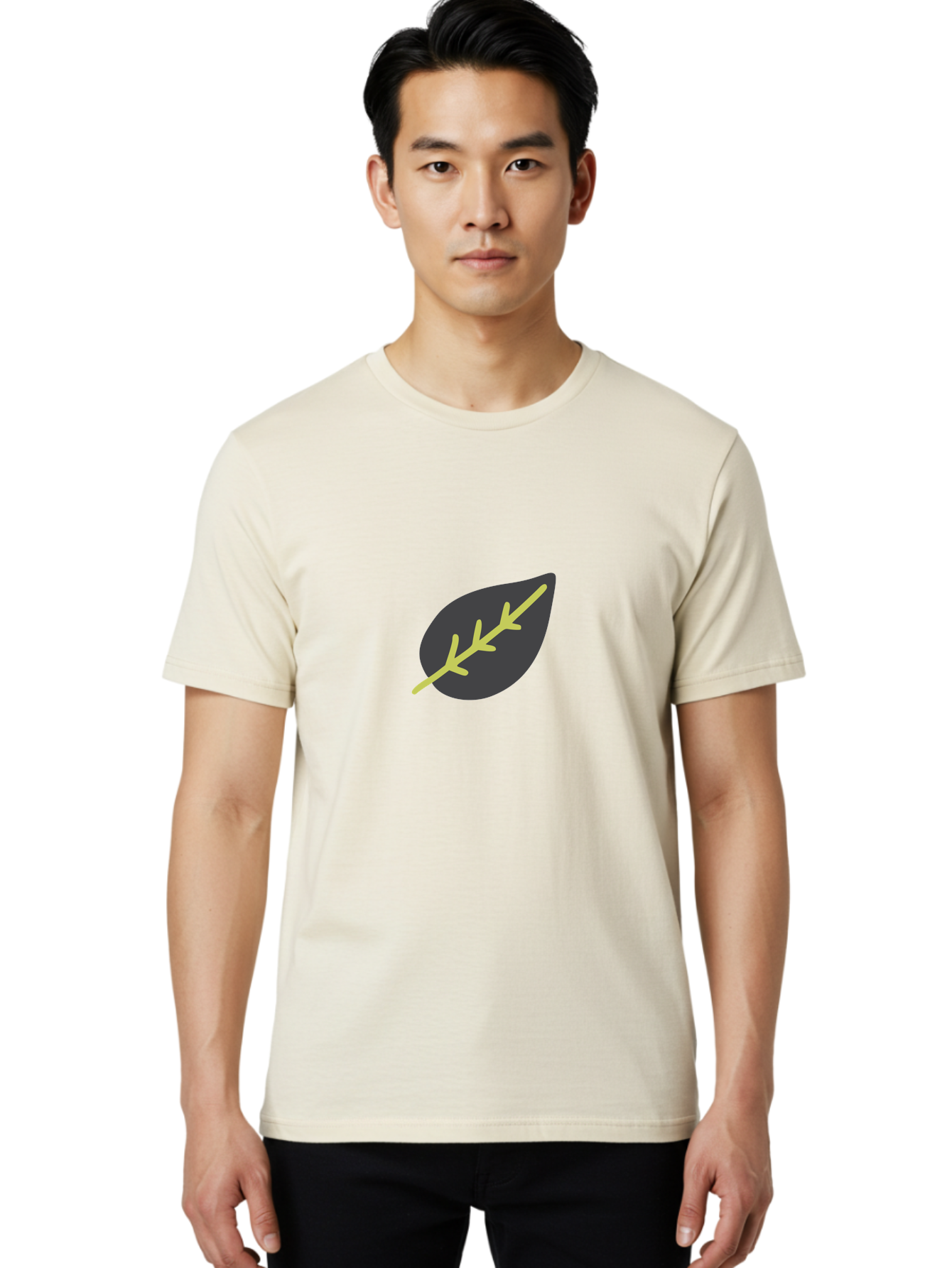 Black-Leaf Men'S Graphic Tee, 100% Cotton, Comfortable Casual Summer Wear, Machine Washable, Simple Leaf Design, Minimalist Illustration, Dark Leaf With Yellow Veins, Leaf Icon, Nature Symbol, Eco-Friendly Graphic Aad675 16