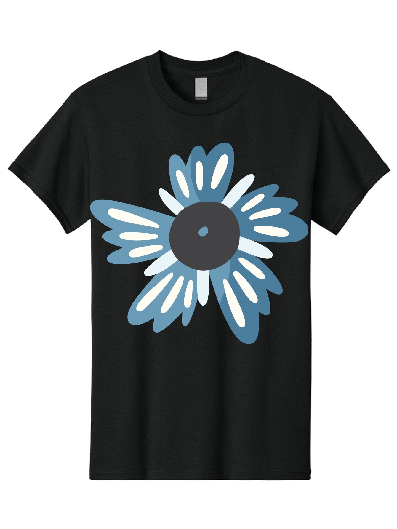 Blue-Flower Men'S Graphic Tee, 100% Cotton, Comfortable Casual Summer Wear, Machine Washable, Vinyl Record, Flower Graphic, Blue And White Petals, Black Center, Modern Art, Digital Illustration, Abstract Design, Creative Graphic Aad676 9